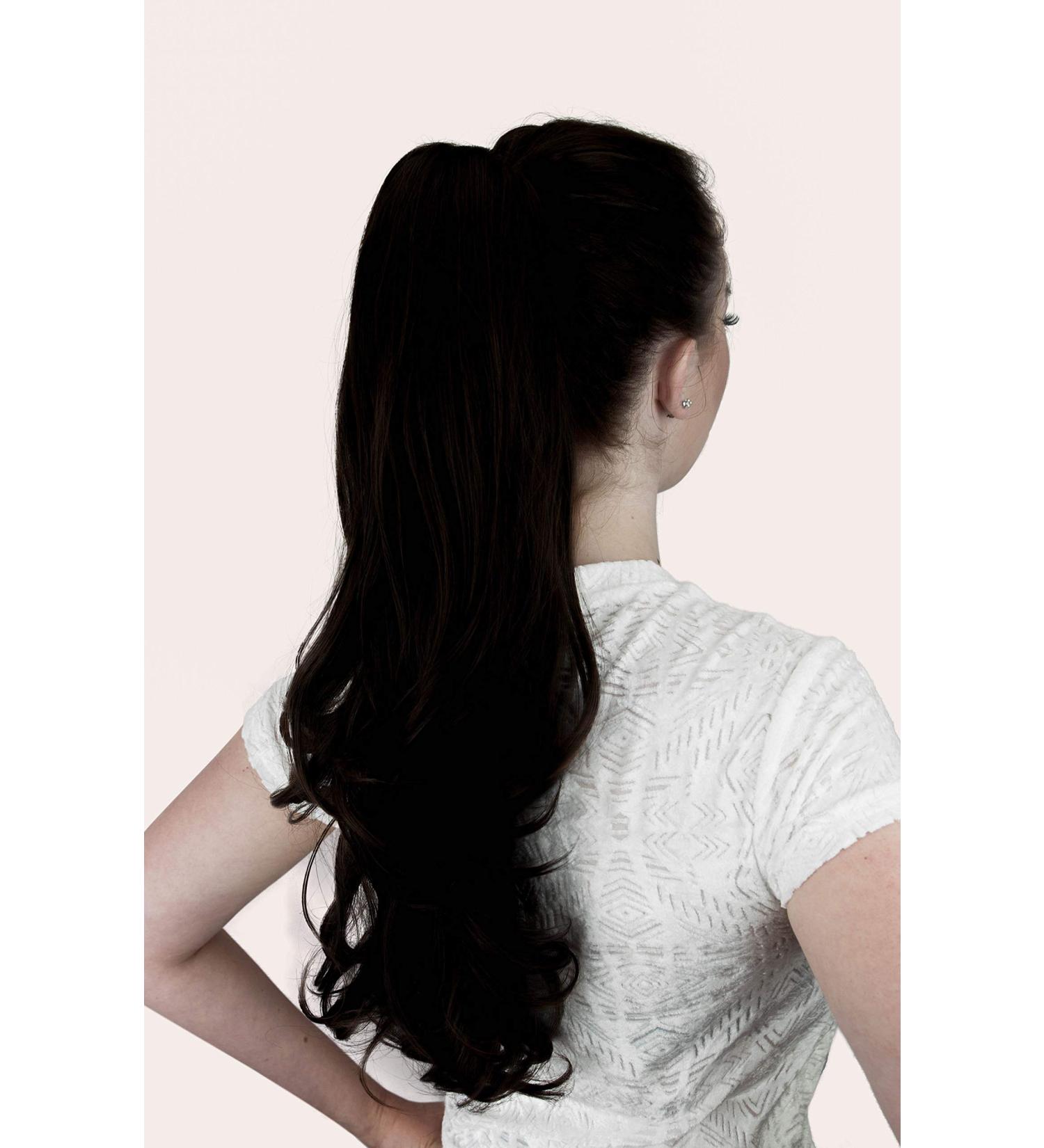 Bombshell Hair Extensions 20"Long Curly Synthetic Ponytail Extension Clip In/On Claw Hair Piece Drawstring (M01 JET BLACK)
