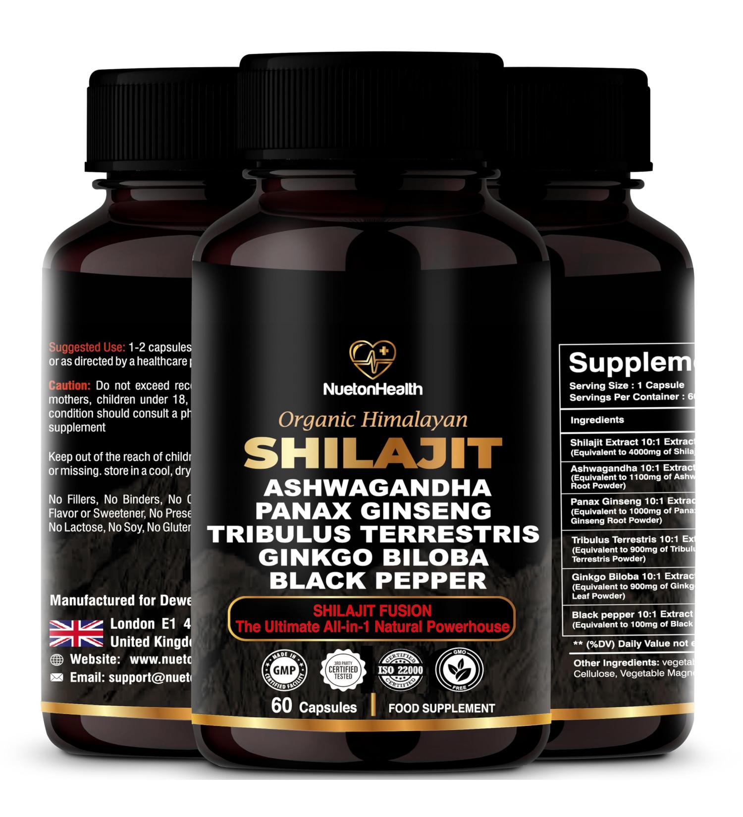 Himalayan Shilajit Capsules with Ashwagandha Ginseng Tribulus Ginkgo & Black Pepper Vegan Gluten-Free Botanical Blend for Daily Wellness & Vitality 60 Capsules Shilajit Fusion 60 Count (Pack of 1) - Buy Online on GoSupps.com