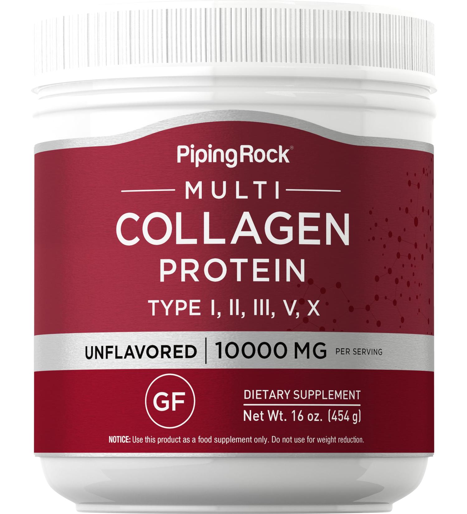 Piping Rock Multi Collagen Protein Powder | 16 oz Unflavored | 10 000mg Peptides Complex | Type i ii iii v x | Gluten Free Non-GMO Supplement - Buy Online on GoSupps.com