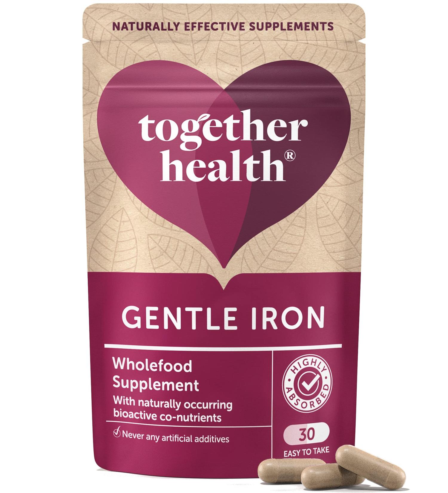 Gentle Iron Together Health Whole Food Nutrients Iron and B Vitamins Vegan Friendly Made in The UK 60 Vegecaps Pack of 2 Unflavoured 30 Count (Pack of 2) - Buy Online on GoSupps.com