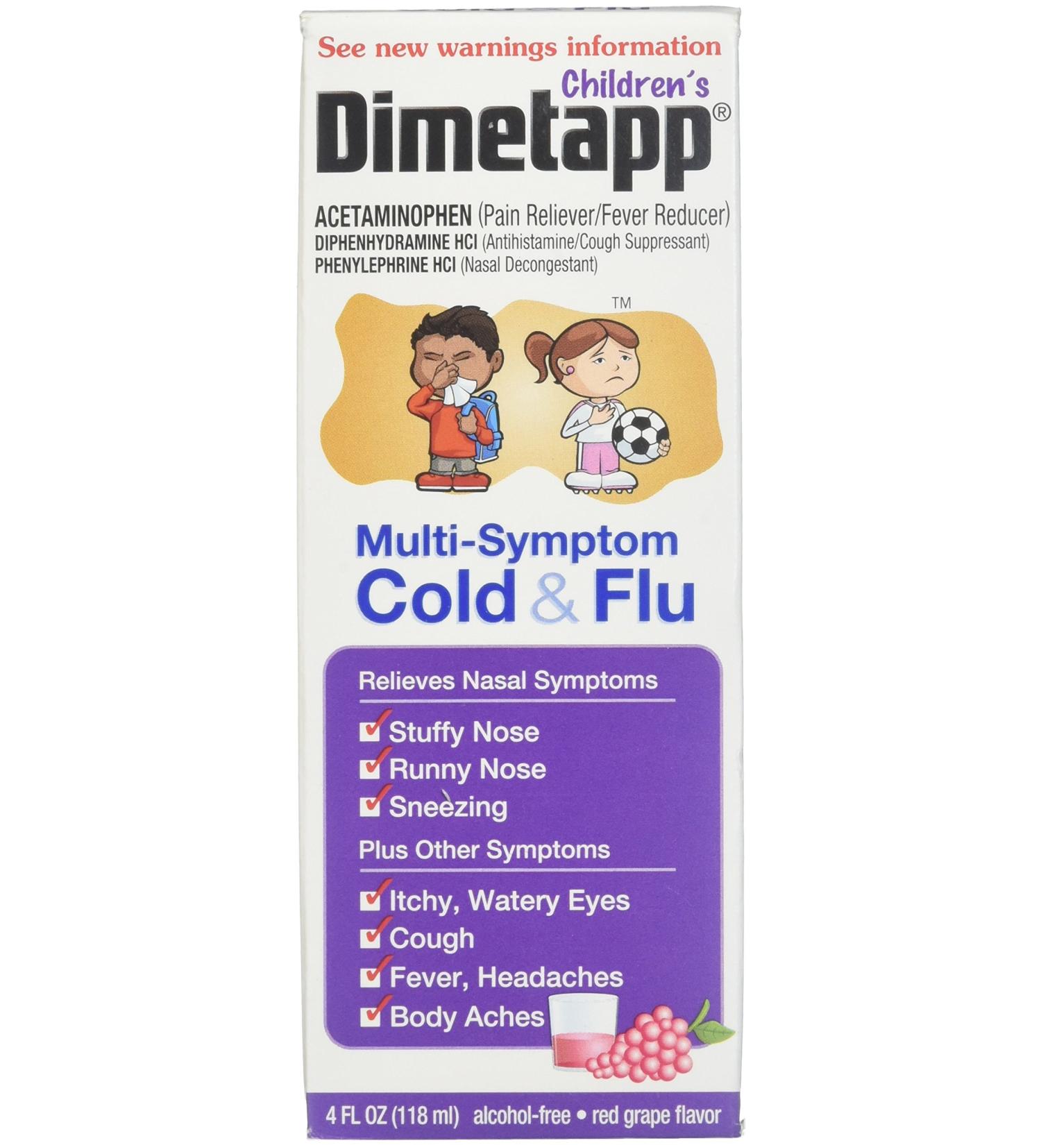 Dimetapp Children's Multi-Symptom Cold & Flu Liquid Red Grape Flavor - 4 oz - Buy Online on GoSupps.com