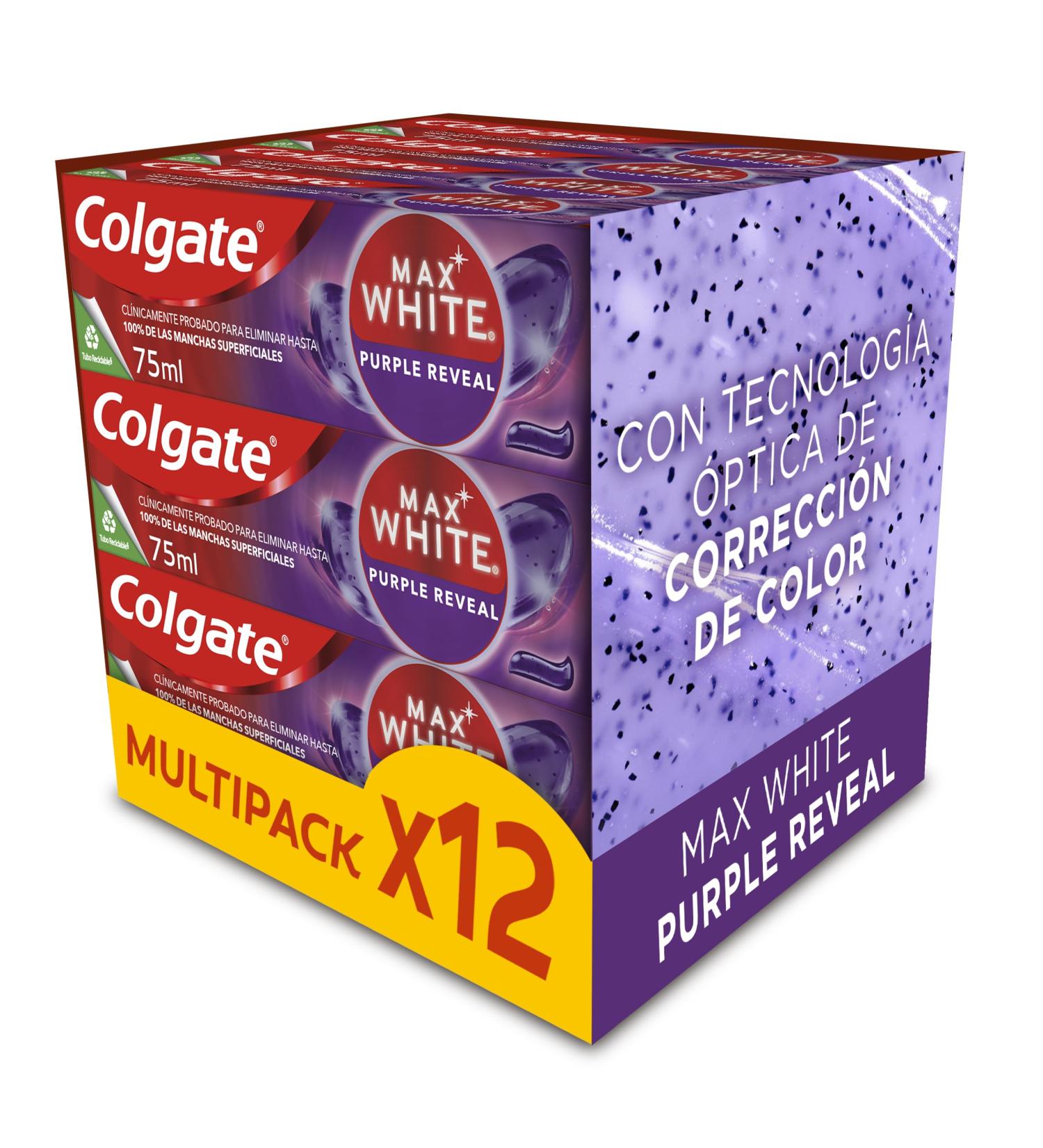 ColgatePalmolive Colgate Max White Purple Reveal Toothpaste 12 pieces x 75 ml tooth whitener with optical color correction technology immediately corrects yellow tones 75 ml Paquete de 12 Old version - Buy Online on GoSupps.com