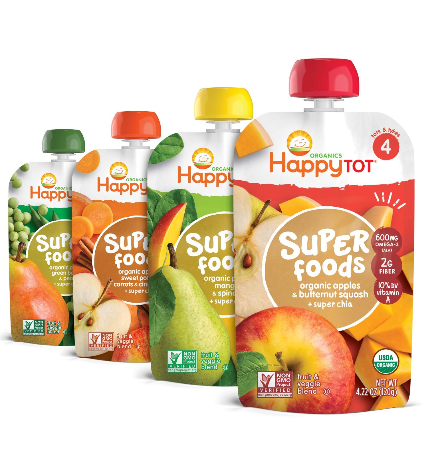 Happy Tot Organics Super Foods Stage 4 Variety Pack - 16 Pouches (4.22 oz each) - Organic Baby Food - Buy Online on GoSupps.com
