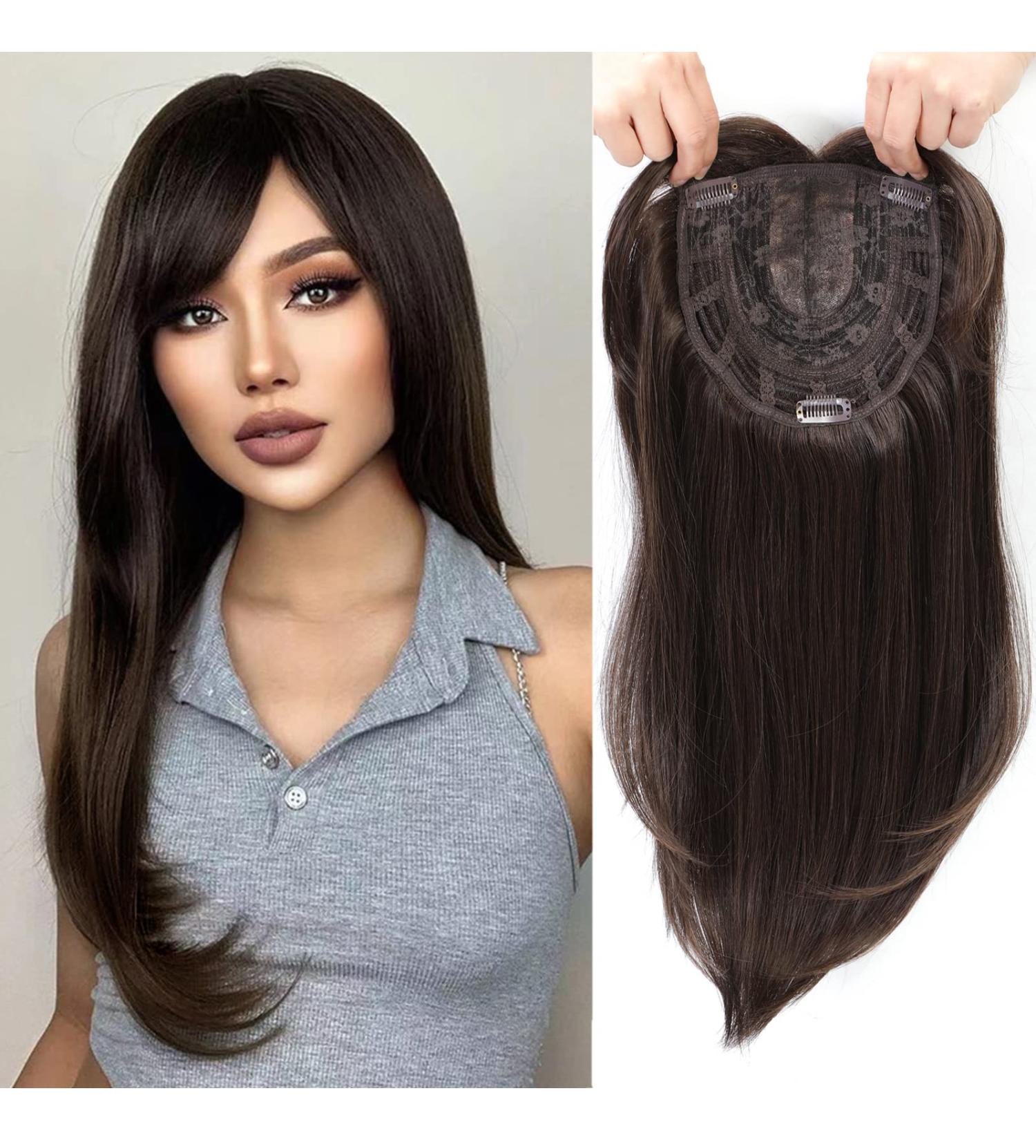 Dark Brown 18-inch Hair Topper for Thinning Hair | Women's 6.5X6.5 Inch Natural Straight Hair Piece for Volume | Real Hair Feel Super Soft - Buy Online on GoSupps.com