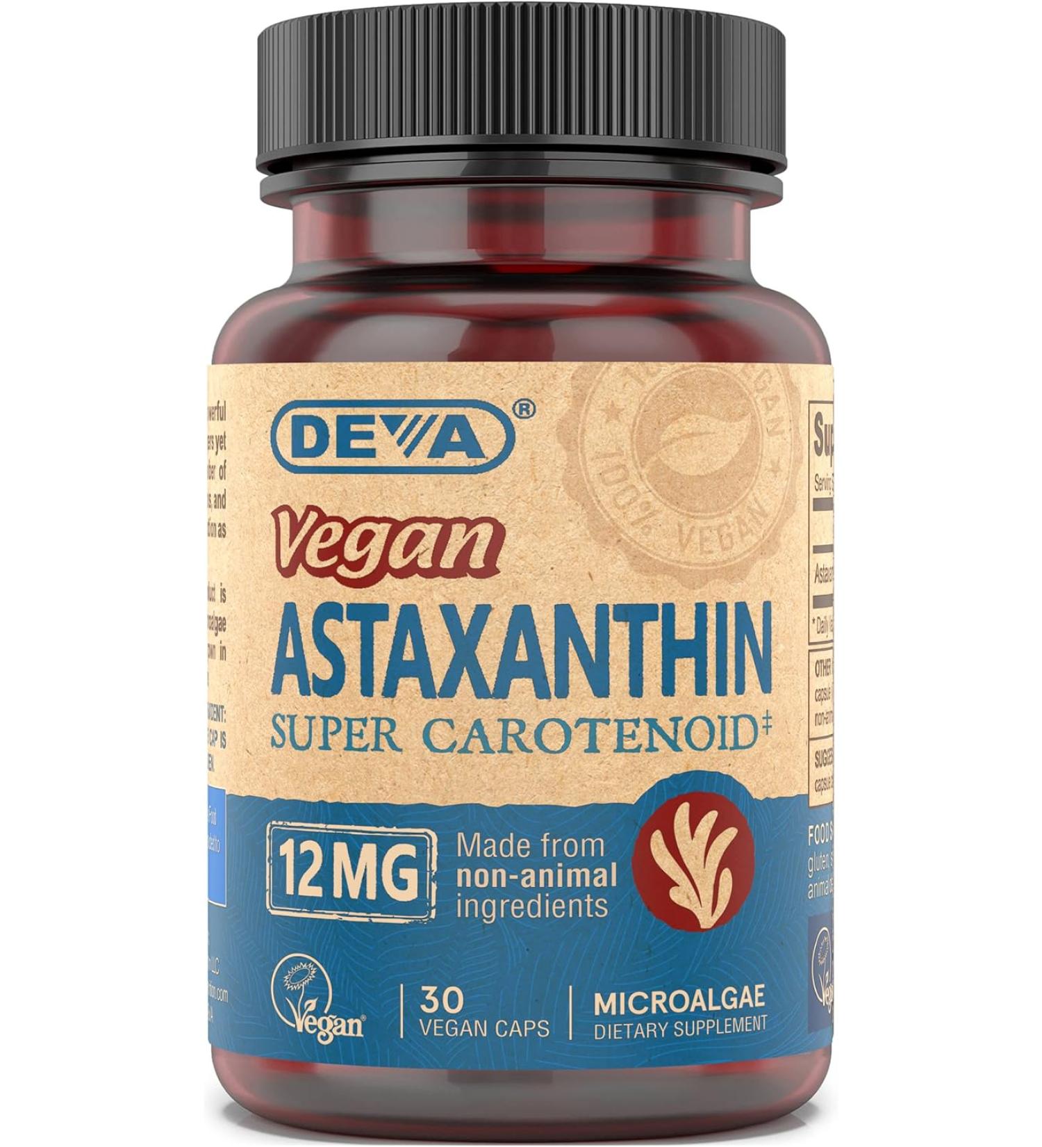 Deva Vegan Astaxanthin 12mg Veg Capsules | 30 Count | Antioxidant Support - Buy Online on GoSupps.com