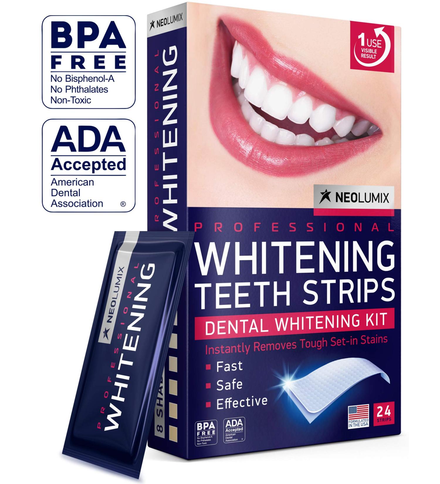 Teeth Whitening Strips for Sensitive Teeth - USA Made - 24 Pack - Fast & Effective Stain Removal Kit - Buy Online on GoSupps.com