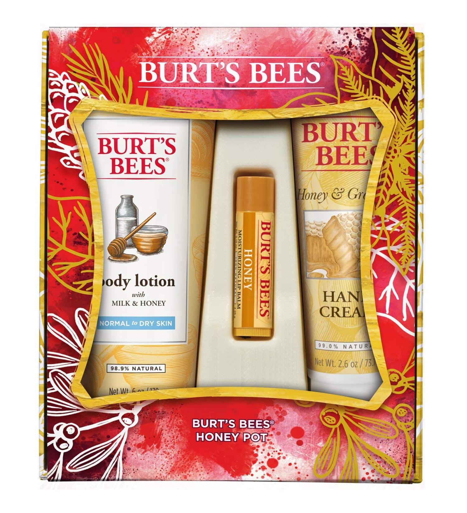 Burt's Bees Honey Pot Gift Set | 3 Natural Skin Care Products - Milk & Honey Lotion Honey & Grapeseed Hand Cream Honey Lip Balm | International Shipping - Buy Online on GoSupps.com