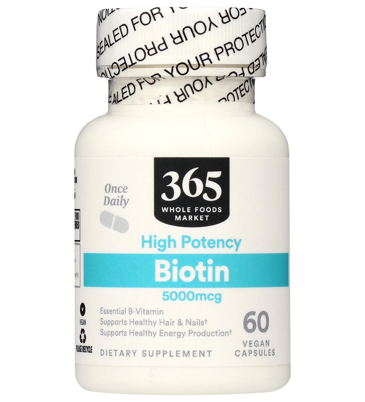 365 by Whole Foods Market Biotin 5000MCG - 60 Count | High-Potency Hair, Skin & Nails Support - Buy Online on GoSupps.com