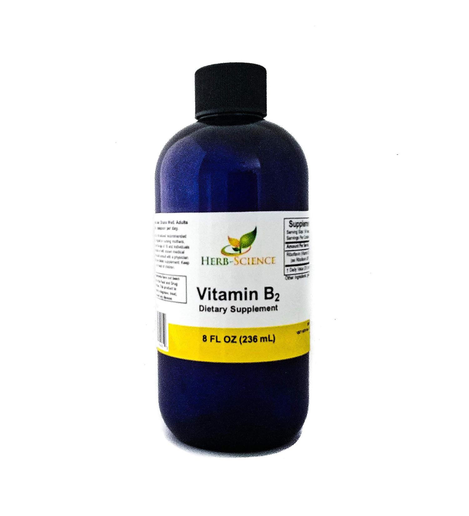 Herb-Science Vitamin B2 Supplement - Riboflavin Drops Liquid Extract - For Headache Relief, Natural Energy - Support For Hair, Skin, Nail Health,Collagen Production - Non-Alcoholic - 8 Fl.oz.