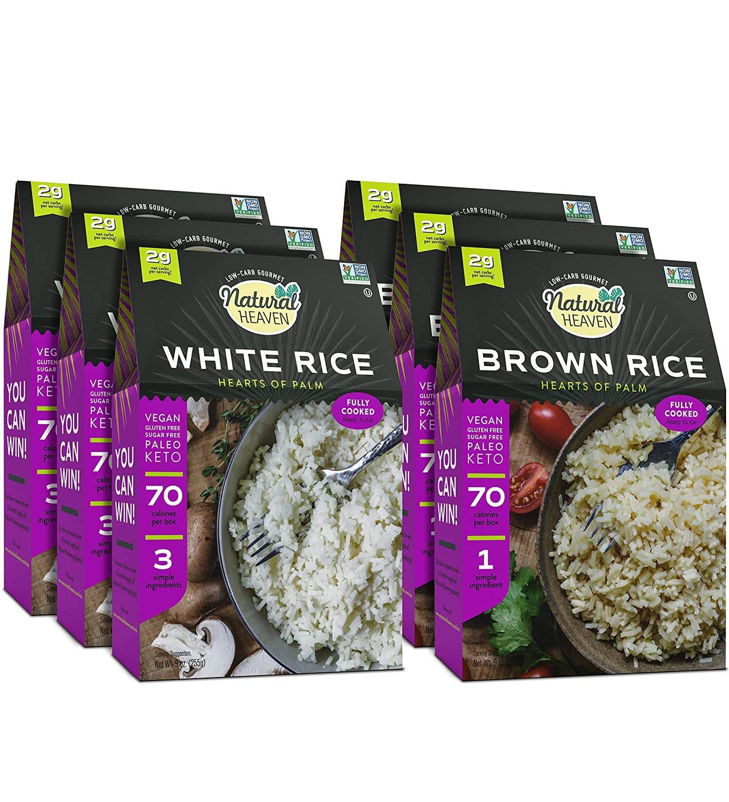Natural Heaven Rice Sampler: Hearts of Palm, Brown Rice, White Rice - Gluten Free, Vegan, Low Carb - 6 Pack (9 Oz Ea) - Ideal for Keto Snacks or Healthy Meals - Buy Online on GoSupps.com