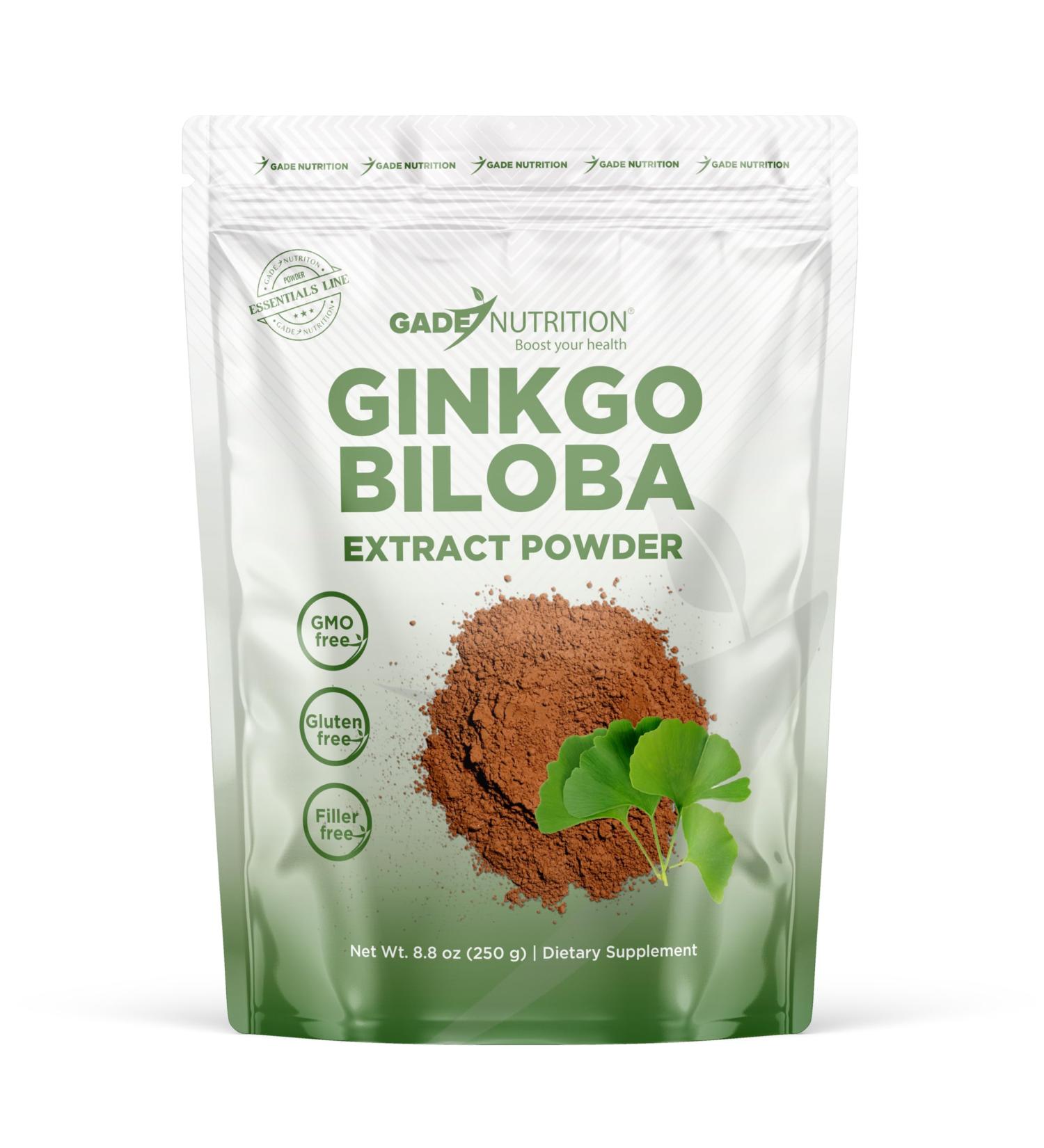 Gade Nutrition Ginkgo Biloba Extract Powder | 250g, 200mg per Serving, 1,250 Servings | Non-GMO, Gluten-Free and Dairy Free | Brain Health Support | USA Made - Buy Online on GoSupps.com