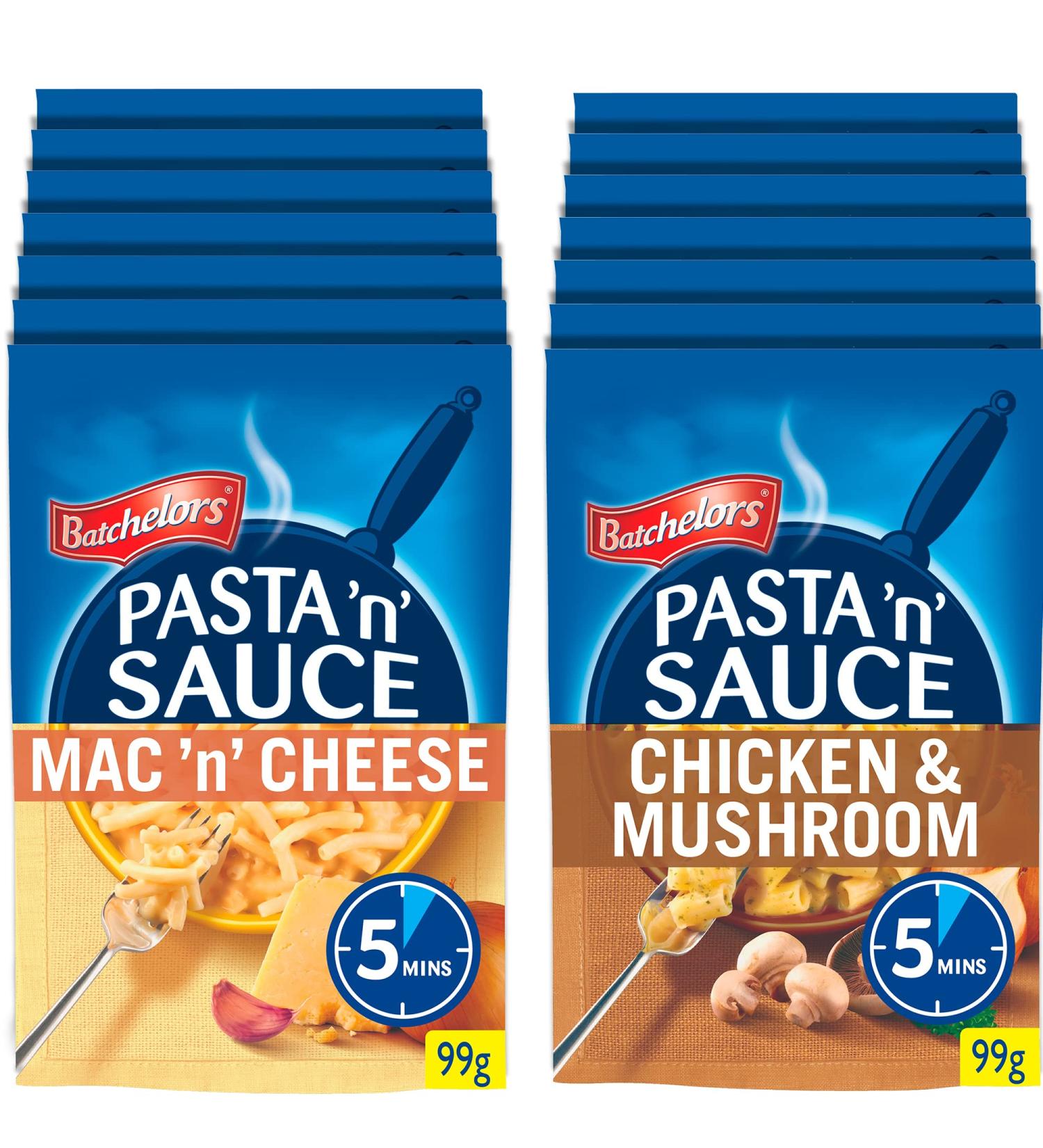 Batchelors Pasta 'n' Sauce Bundle: 7 x 99 g Sachet Mac 'n' Cheese & 7 x 99 g Sachet Chicken And Mushroom - Buy Online on GoSupps.com