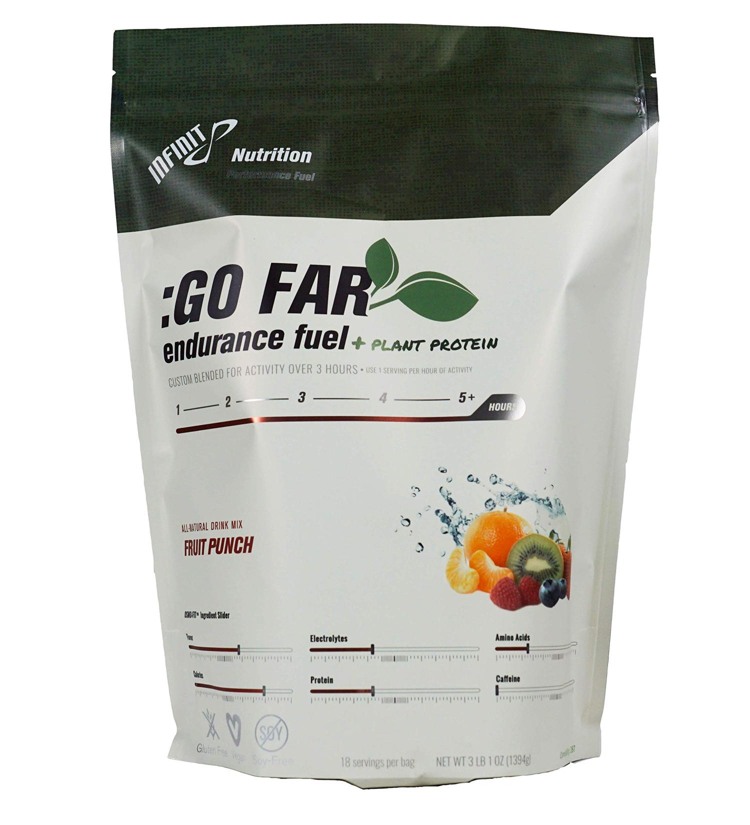 Infinit Nutrition Go Far Endurance Fuel + Plant Protein - All-in-one 280 Calories Per Serving Vegan Sport Hydration Drink Mix - No Gels Bars or Salt Pills Natural Carbs Electrolytes - Fruit Punch - Buy Online on GoSupps.com