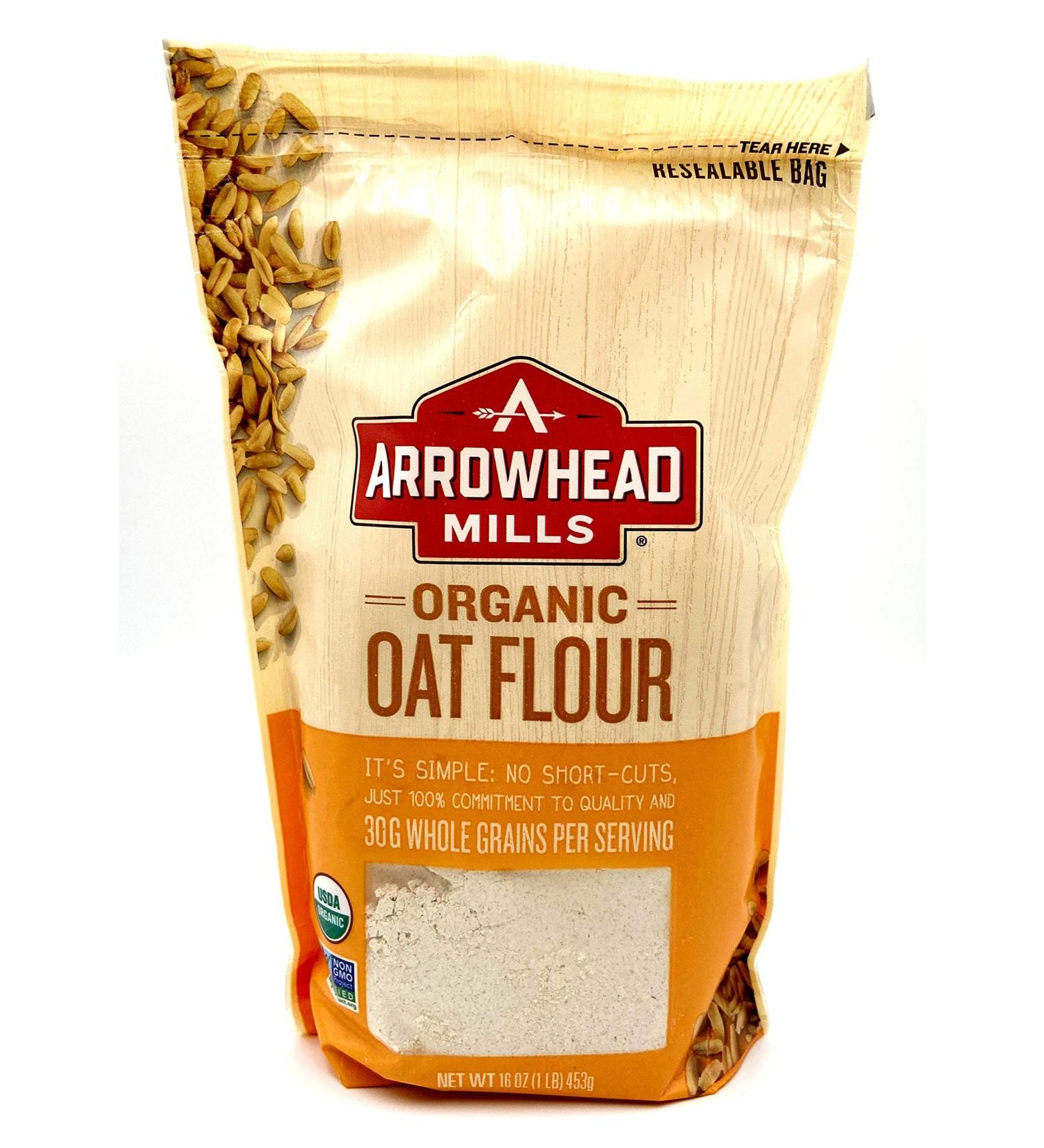 Organic Oat Flour Bundle: 2 Bags Arrowhead Mills Oat Flour + Recipe Card from Carefree Caribou | 16 oz Resealable Packs - Buy Online on GoSupps.com
