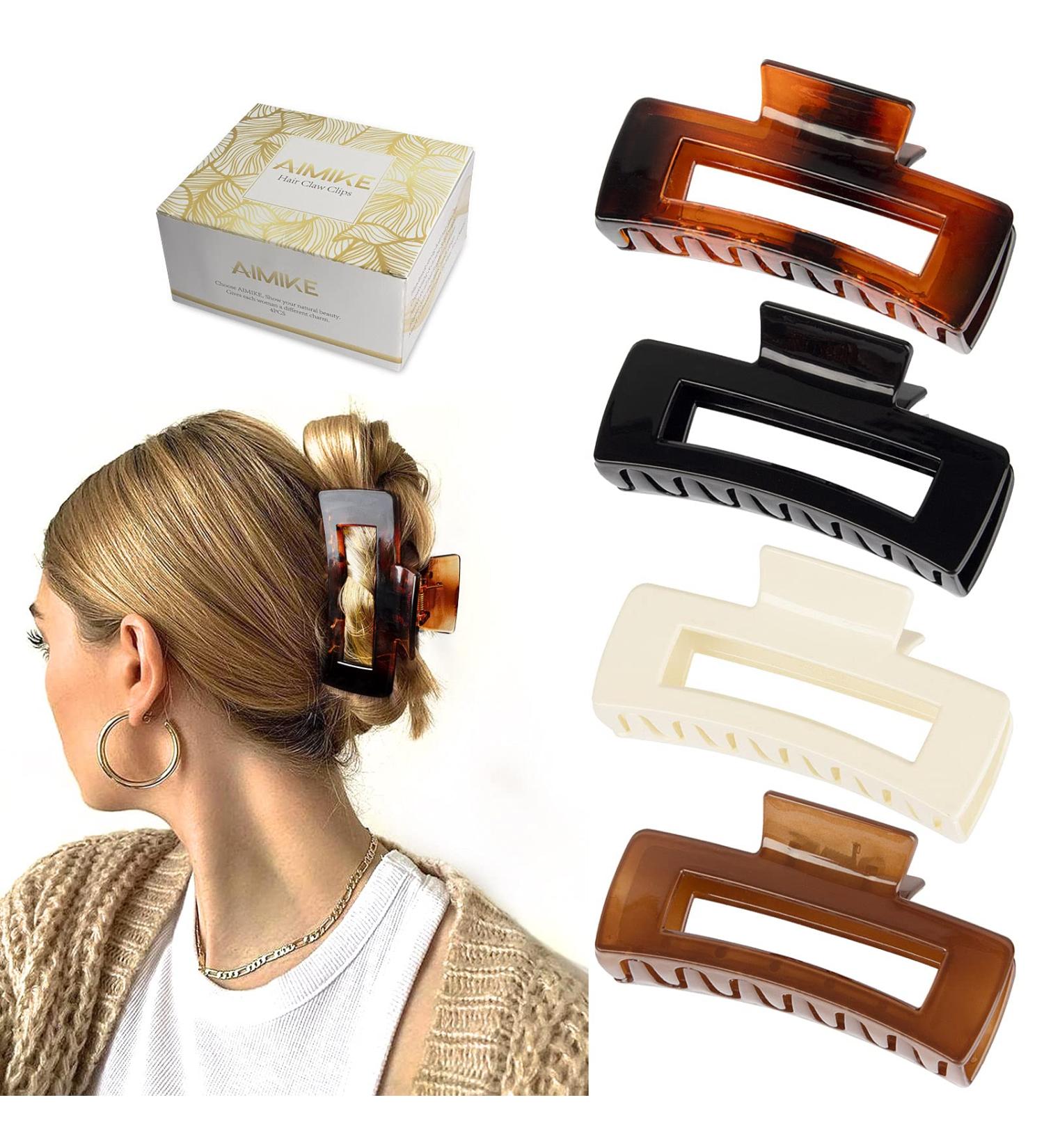 Aimike Large Hair Claw Clips - Strong Hold Acrylic Claw Clips for Thick and Thin Hair - French Design Big Hair Clips for Women and Girls - Non-Slip (4 Pcs) - Buy Online on GoSupps.com