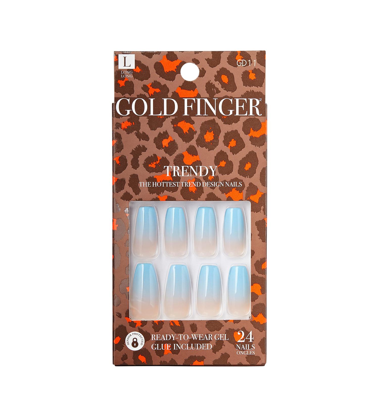 Gold Finger GF98 Full Cover Gel Long Nails Kit with Glue - Glam Ready-to-Wear Gel Manicure - Buy Online on GoSupps.com