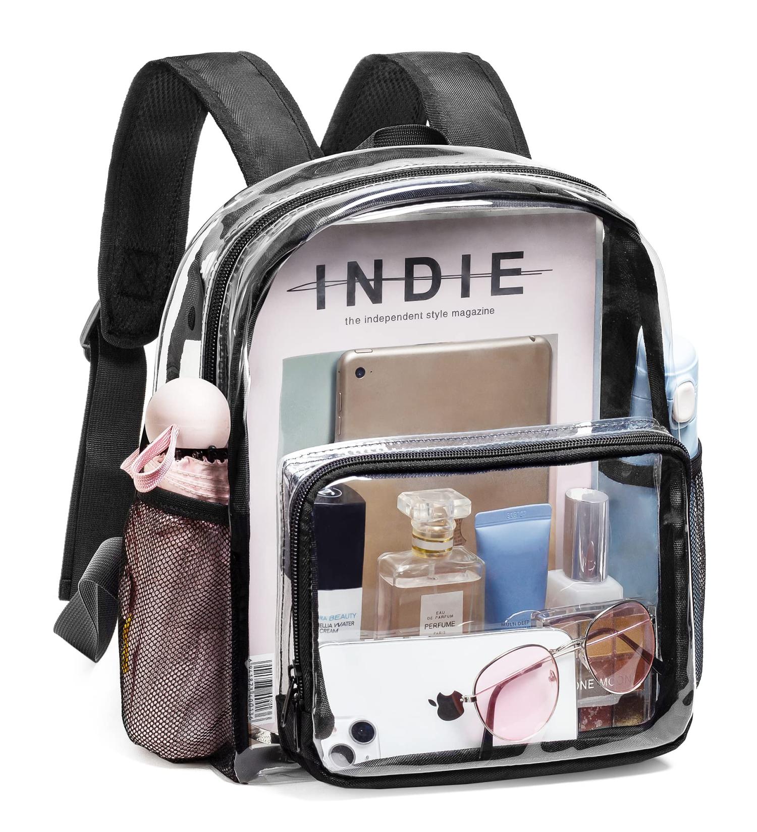 Vorspack Clear Mini Backpack - Stadium Approved 12x12x6 Small Clear Backpack for Women with 2 Water Holders - Black - Buy Online on GoSupps.com