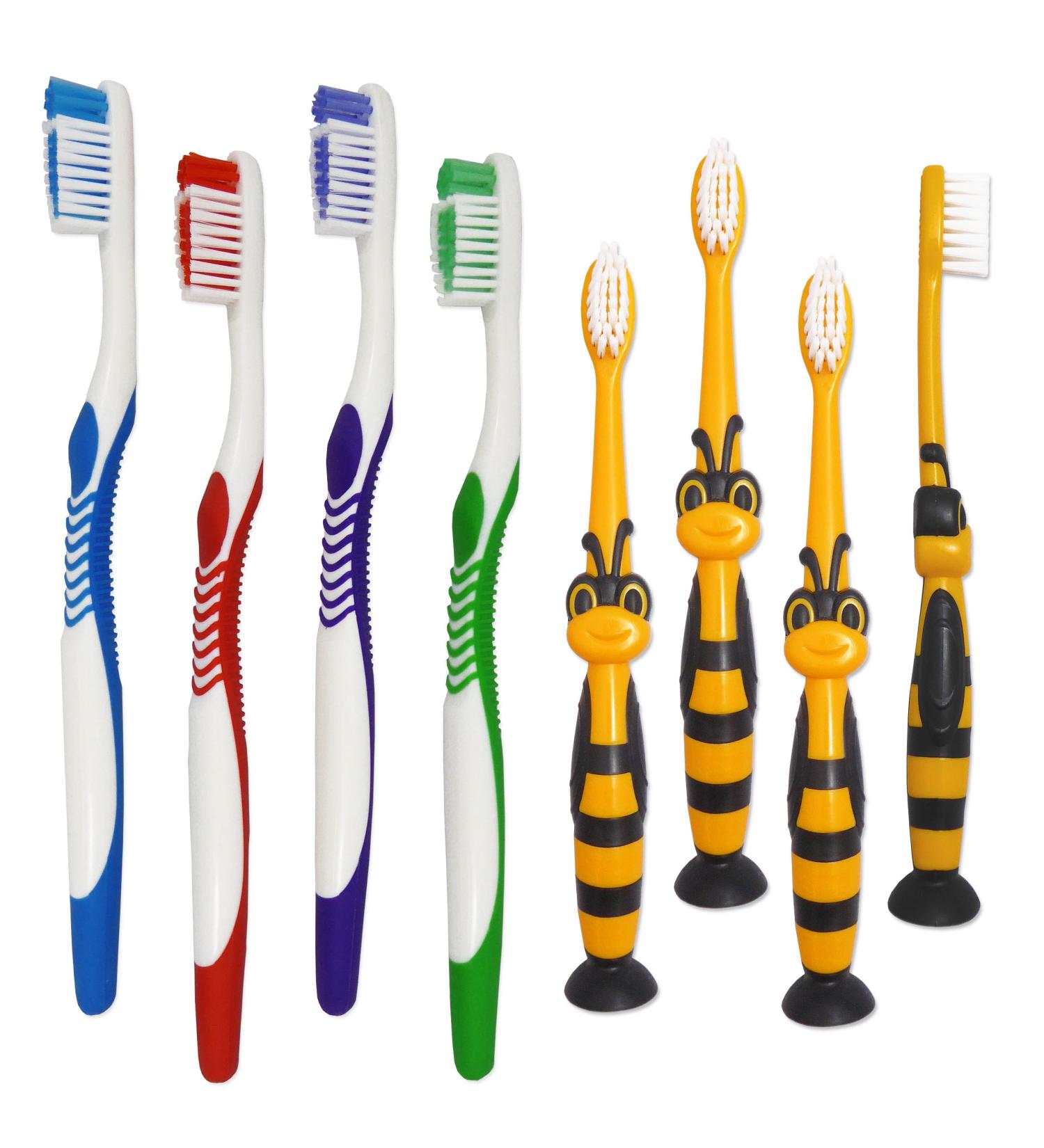 Buy 4 Adult & 4 Children's Toothbrushes - Suction Cup Base Medium Soft Bristles | International Shipping Available - Buy Online on GoSupps.com