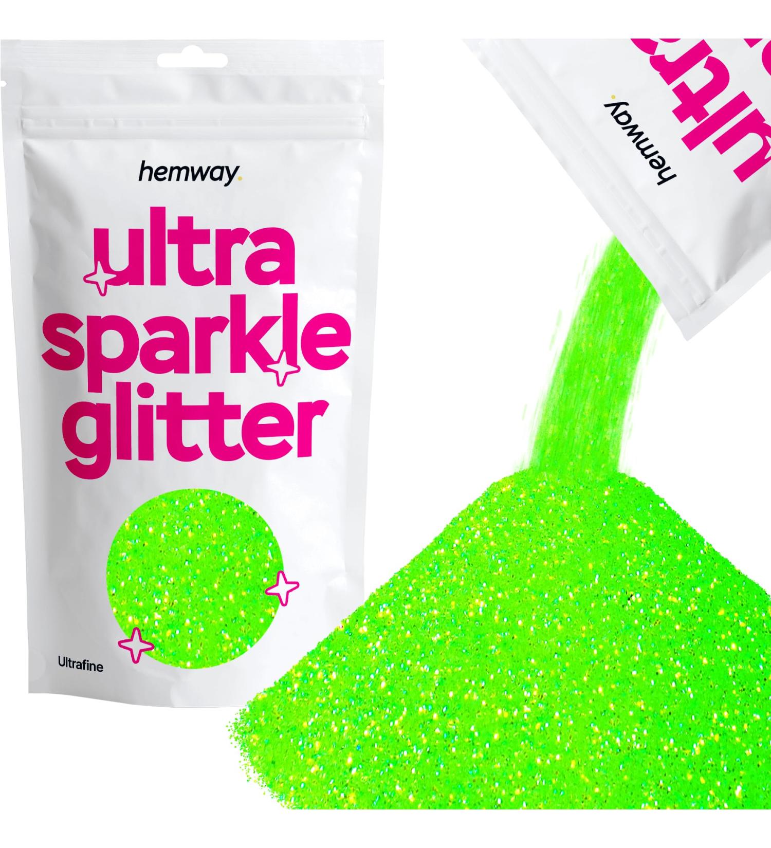 Hemway Ultra Shine Glitter Fine Vision 1/128 (0.2mm) - Cosmetic Safe Fluorescent Green for Epoxy Resin Crafts Weddings & Decorations - 100g - Buy Online on GoSupps.com