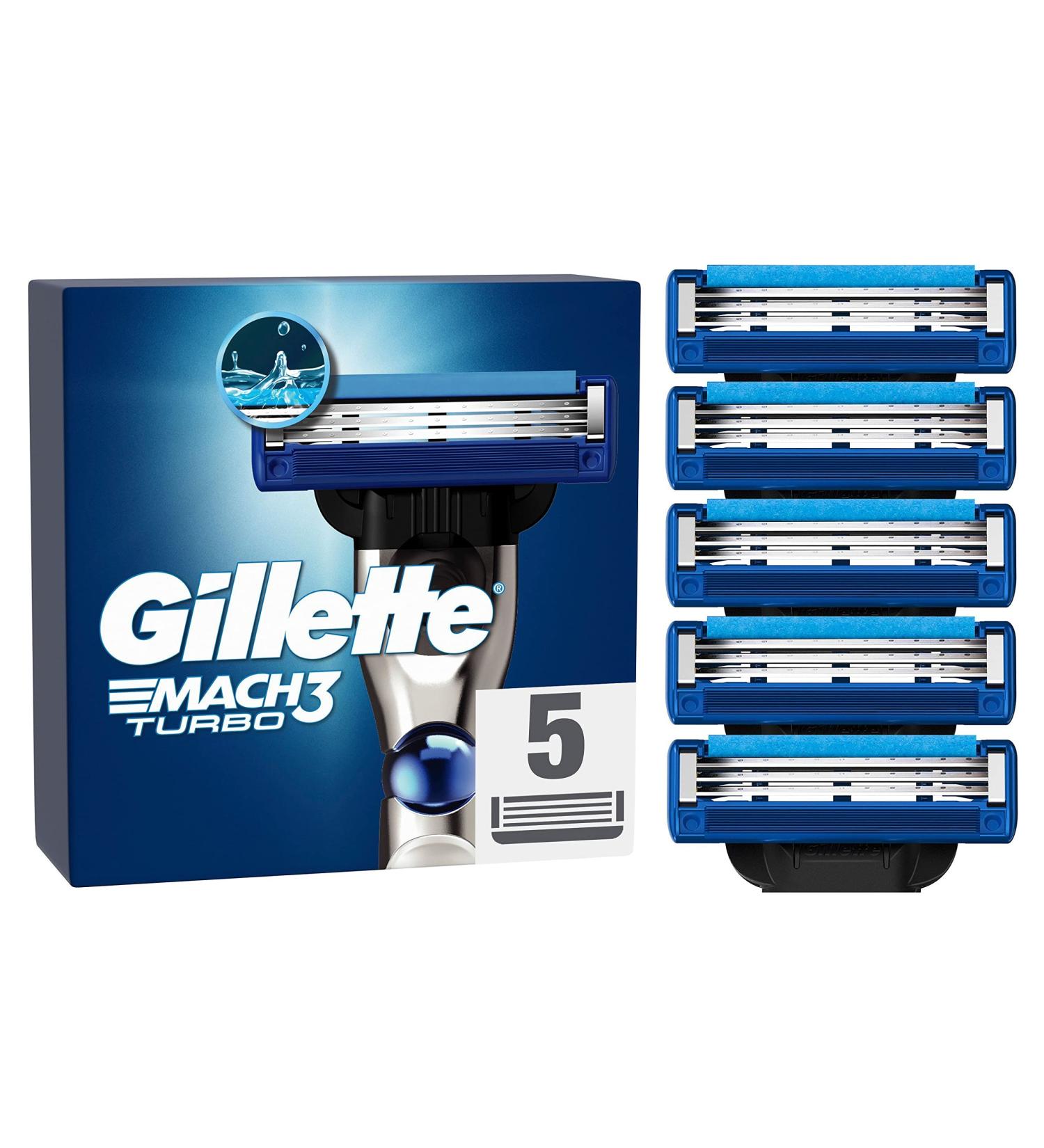 Buy Gillette Mach3 Turbo Razor Blades - 5 Replacement Blades for Men's Wet Razors - Superior 3-Fold Turbo Blade Technology - Buy Online on GoSupps.com