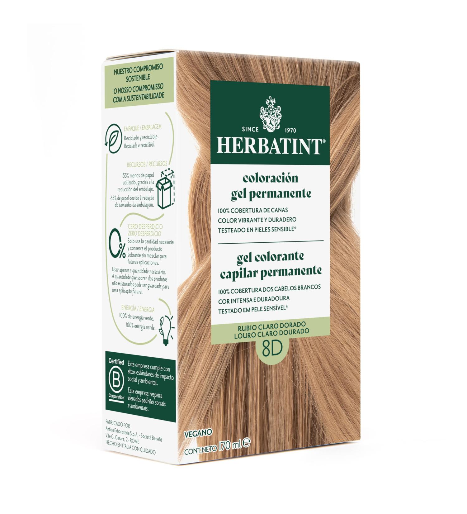  Herbatint Herbatint 8D Light Golden Blonde Gel Hair Color 170ml No Ammonia Optimal Coverage of Grey Hair with 8 Organic Extracts Ideal for Sensitive Skin - Buy Online on GoSupps.com