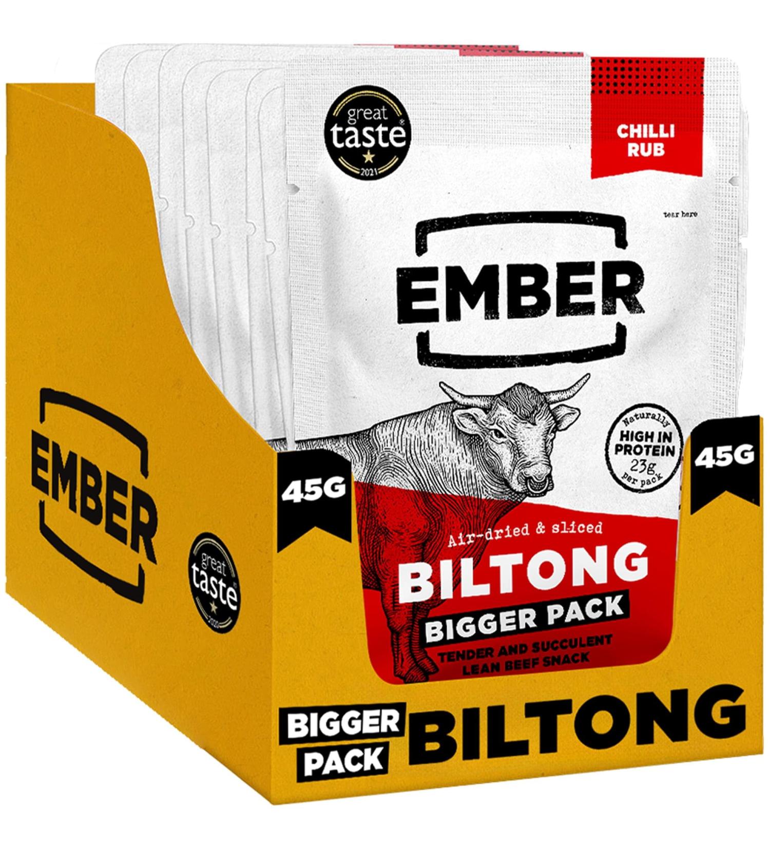  EMBER Ember Snacks: Biltong Beef Jerky Chili Flavor (8 x 45g) Keto Protein Snacks Nomad Snack - Buy Online on GoSupps.com