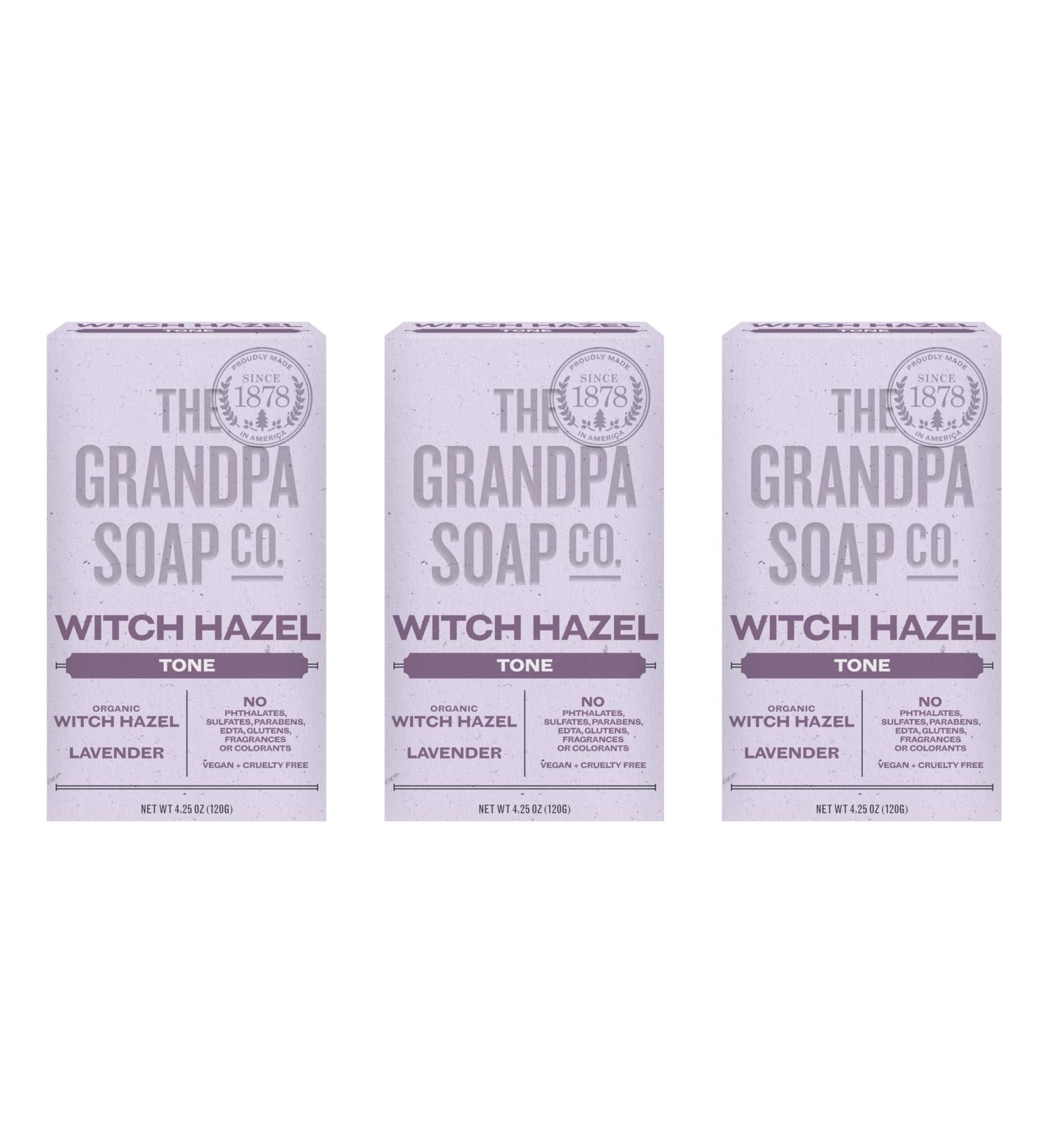 Grandpa Soap Co. Witch Hazel Bar Soap - Vegan Skin Toning & Rejuvenating - Lavender Relaxation - 4.25 Oz 3 Pack - International Shipping Available - Buy Online on GoSupps.com