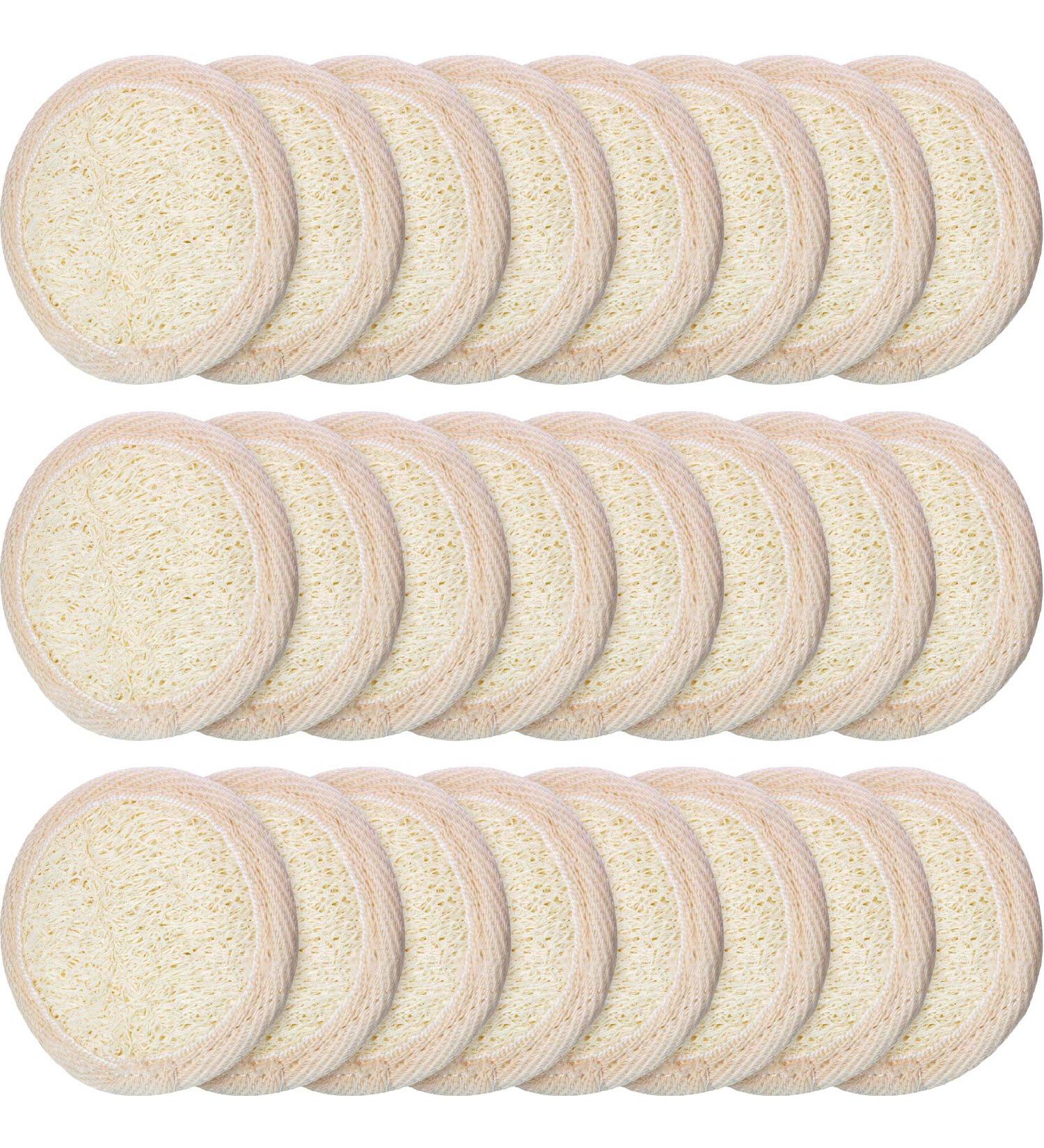 24-Piece Exfoliating Loofah Pad Set - Round Bath Shower Sponge for Natural Close-to-Skin Exfoliation - Ideal for Men, Women, Shower, Bath, and Spa - 6.5x6.5cm (2.56x2.56 inch) - Buy Online on GoSupps.com