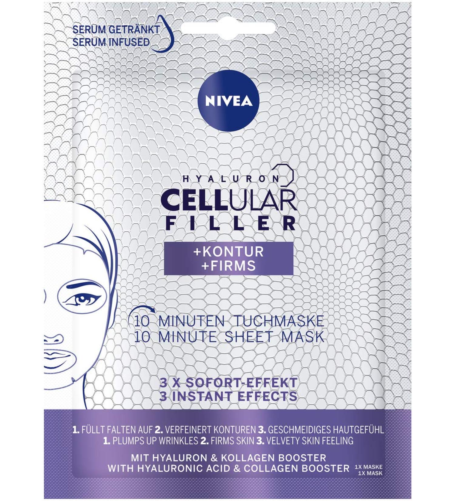 NIVEA Hyaluron Cellular Filler Face Mask - Anti-Fold Contour Mask | 10 Minutes to Refined Facial Care | 1-Pack - Buy Online on GoSupps.com