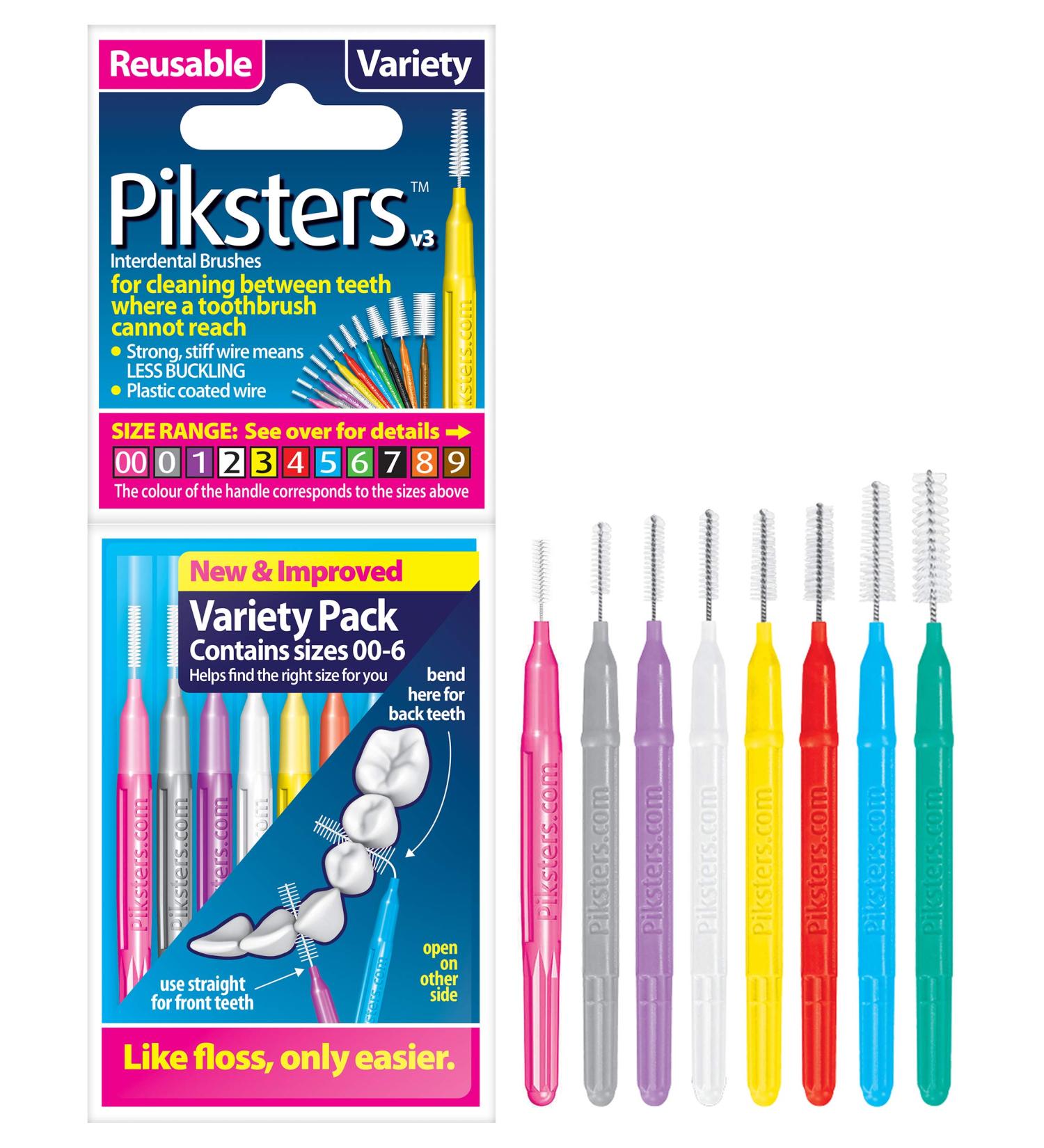 Piksters Interdental Brush Variety Pack | Size 00-6 | 8 Brushes for Interdental Cleaning - Buy Online on GoSupps.com