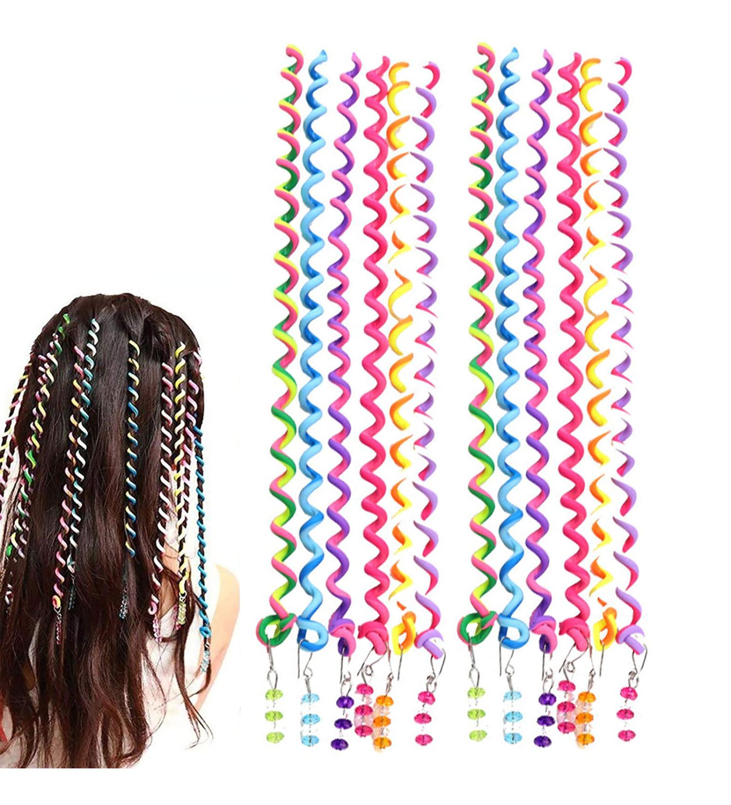 Colorful Hair Styling DIY Accessories Tool Set - 12 Pieces Spiral Hair Jewelry for Girls' Parties & Birthdays - Buy Online on GoSupps.com