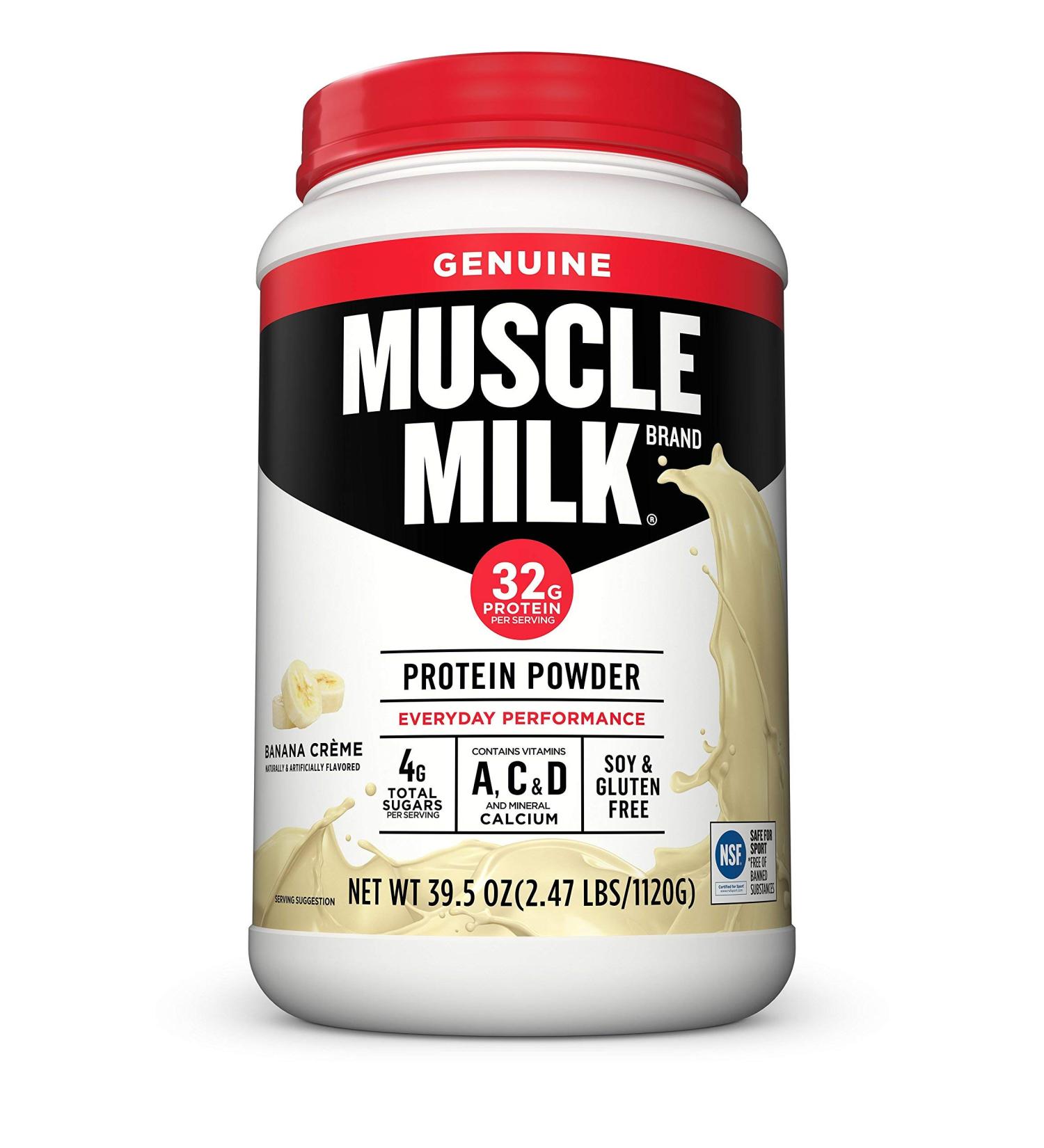 Muscle Milk Genuine Protein Powder Banana Cr me 2.47 Pound 16 Servings 32g Protein 2g Sugar Calcium Vitamins A C & D NSF Certified for Sport Energizing Snack Packaging May Vary Banana Cr me 2.47 Pound (Pack of 1) - Buy Online on GoSupps.com