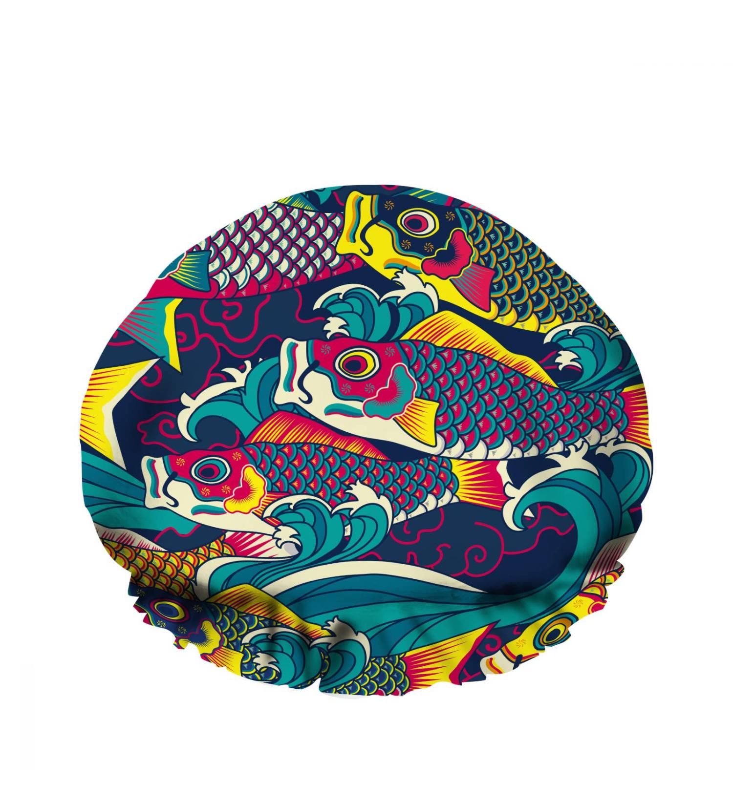 Nicokee Double Waterproof Shower Cap - Colorful Carp Design - Reusable Fashion Hat for Women - Beauty, Bath, Hair Spa - Home, Hotel, Travel Use - 10.6 x 10.6 Inch - Buy Online on GoSupps.com