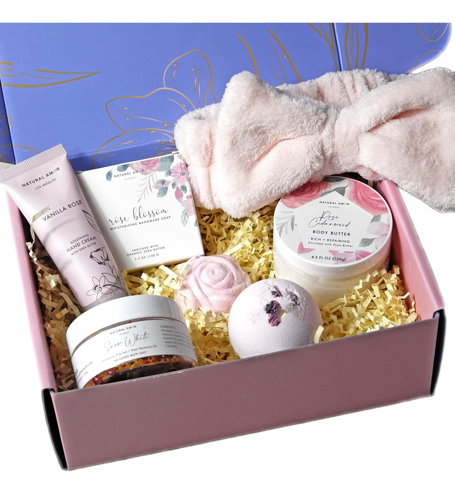 Natural Amor-Rose Spa Gift Set for Women | 7pc Rose Scent Bath & Body Collection - Soap Hand Cream Bath Bomb - Buy Online on GoSupps.com