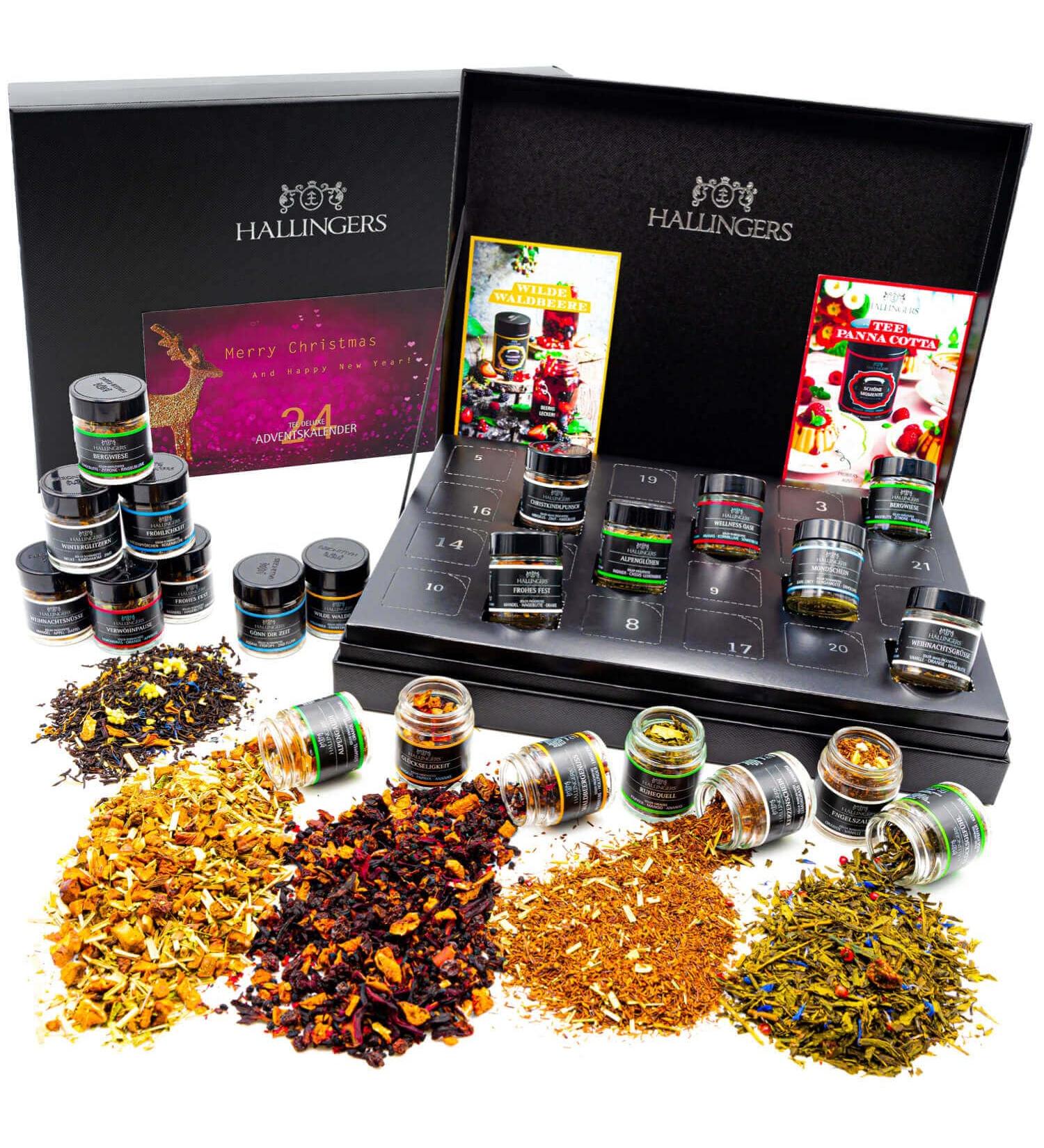 Hallingers Merry Christmas - Happy New Year Tea Advent Calendar | Handmade Vegan & Gluten-Free | Perfect Mothers Day & Fathers Day Gift | 24er Chanukka Tea Set - Buy Online on GoSupps.com
