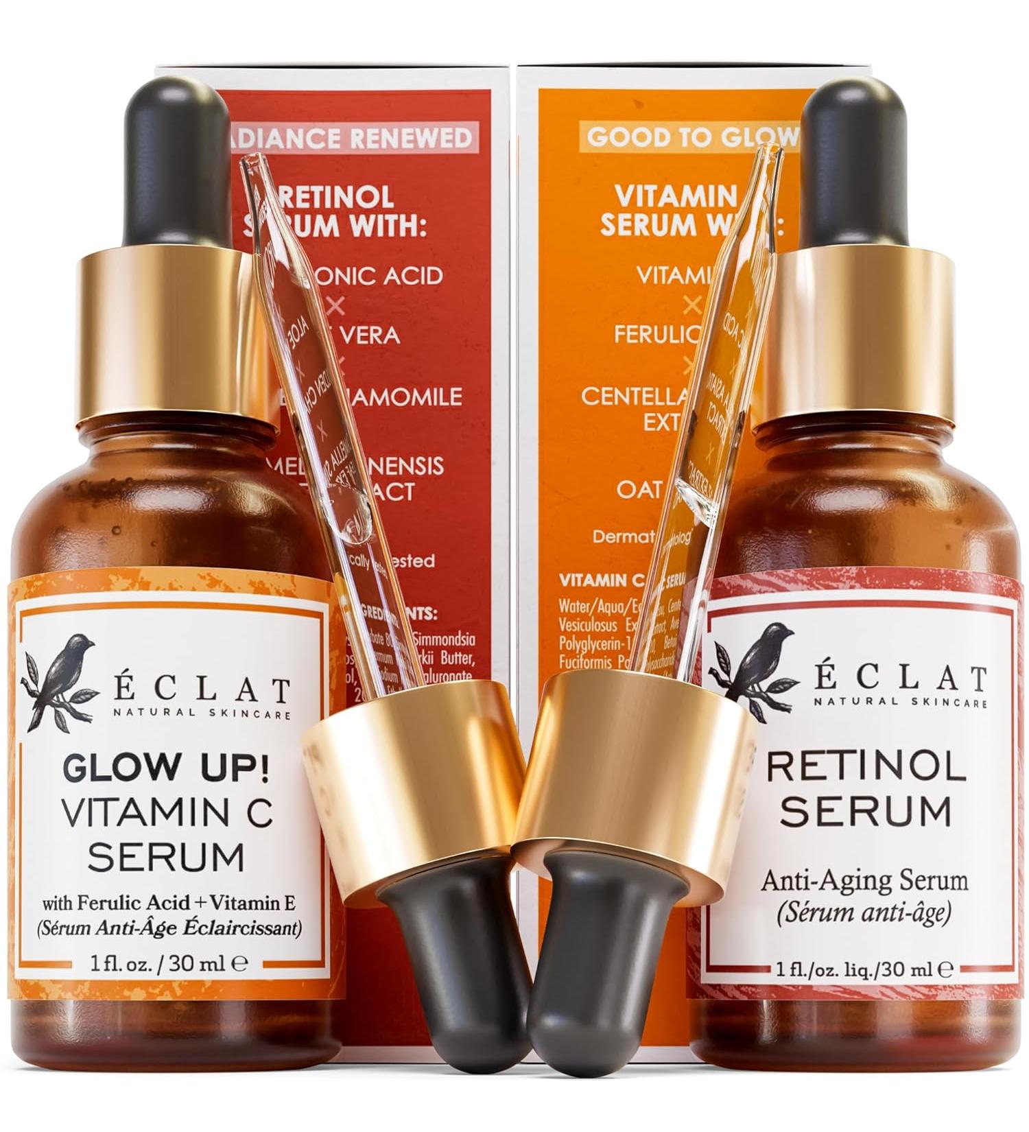 Retinol & Vitamin C Serum Set for Face & Eyes - Reduce Fine Lines, Wrinkles, and Acne Scars - Day & Night Serum Combo - 2-Pack Face Serums - Buy Online on GoSupps.com