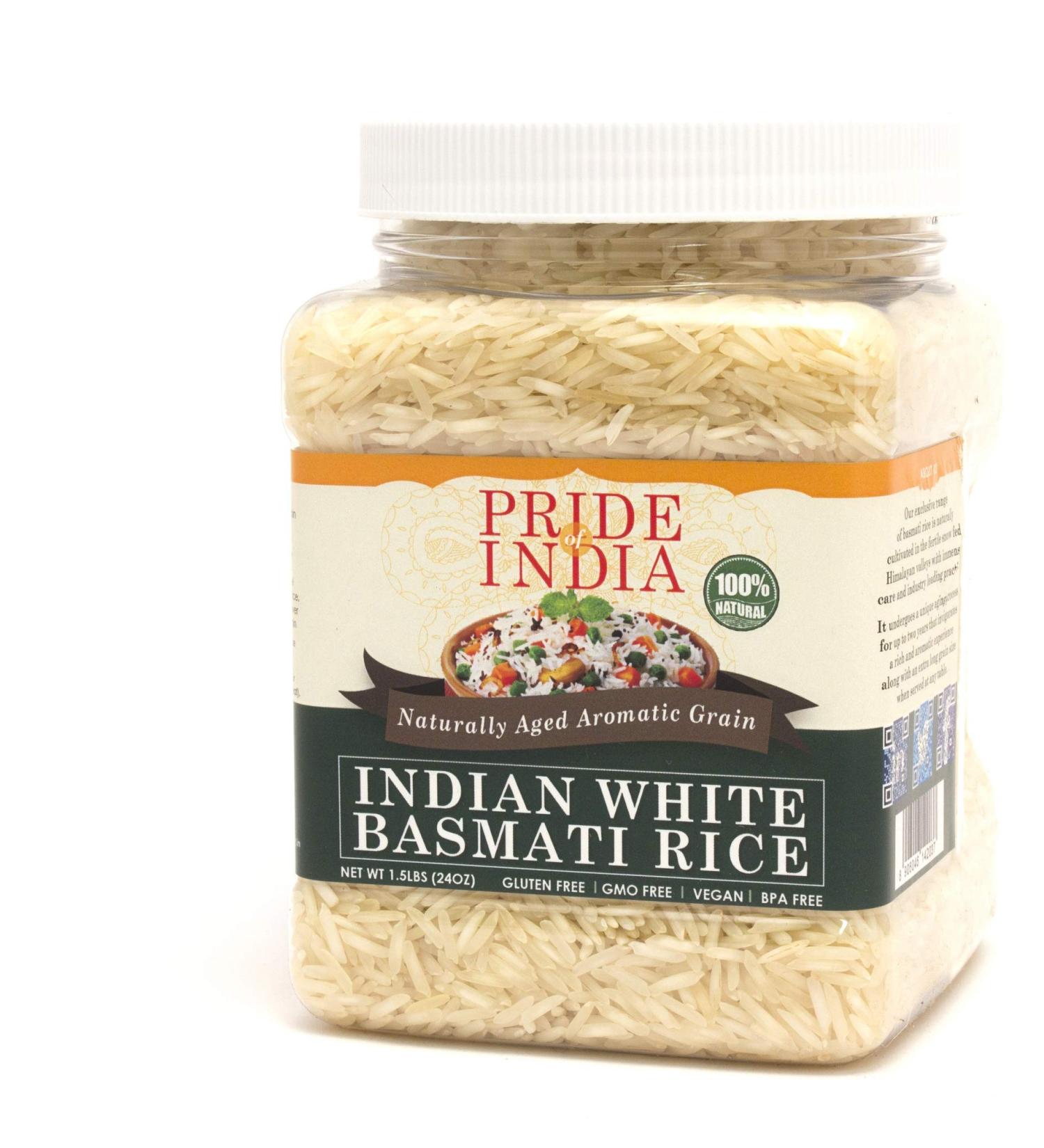 Pride Of India Extra Long Indian Basmati Rice - 1.5 lb Jar | Aged Aromatic Grain - Buy Online on GoSupps.com