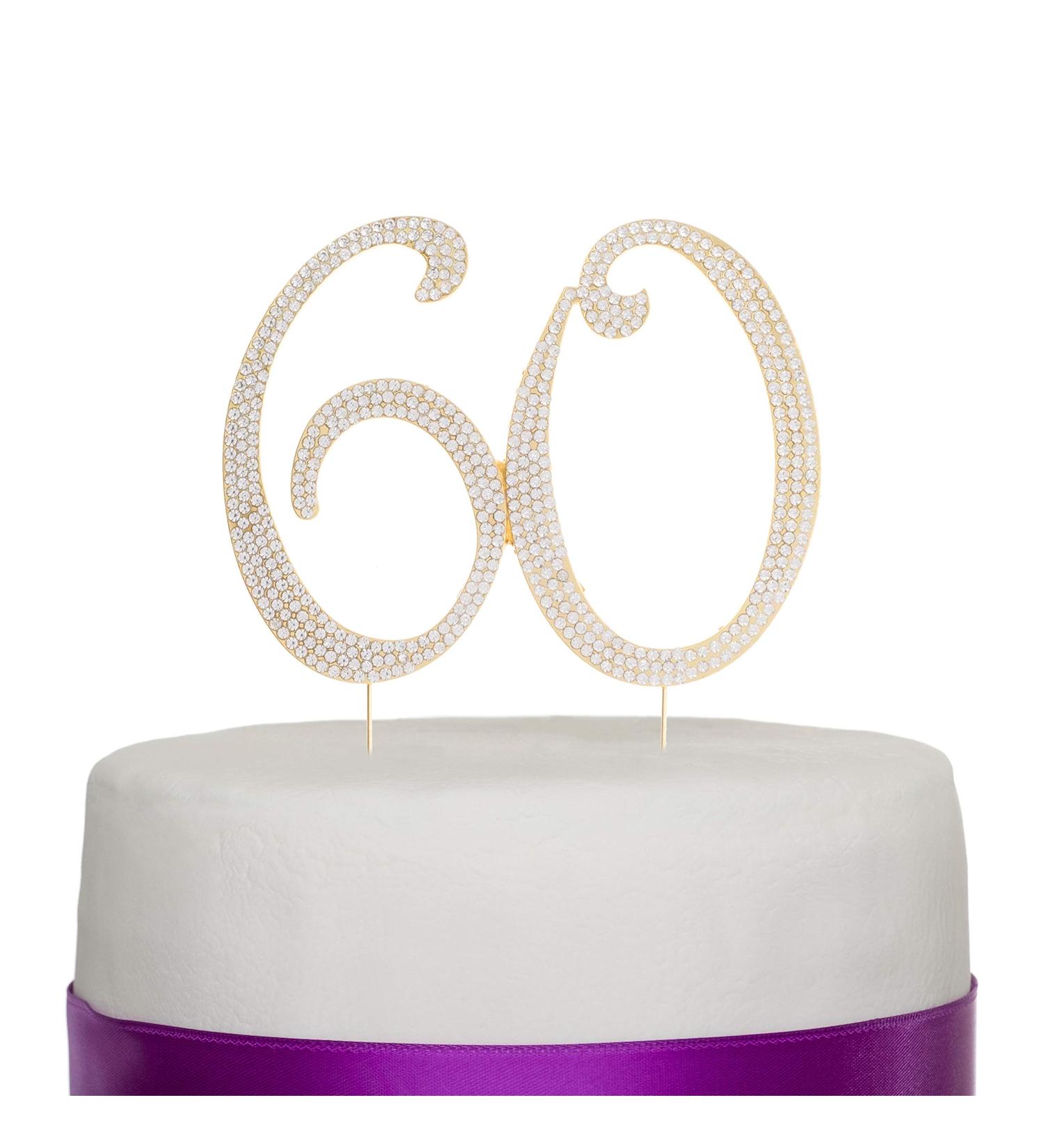 60 Cake Topper for 60th Birthday or Anniversary Gold Party Supplies & Decoration Ideas (Gold) - Buy Online on GoSupps.com