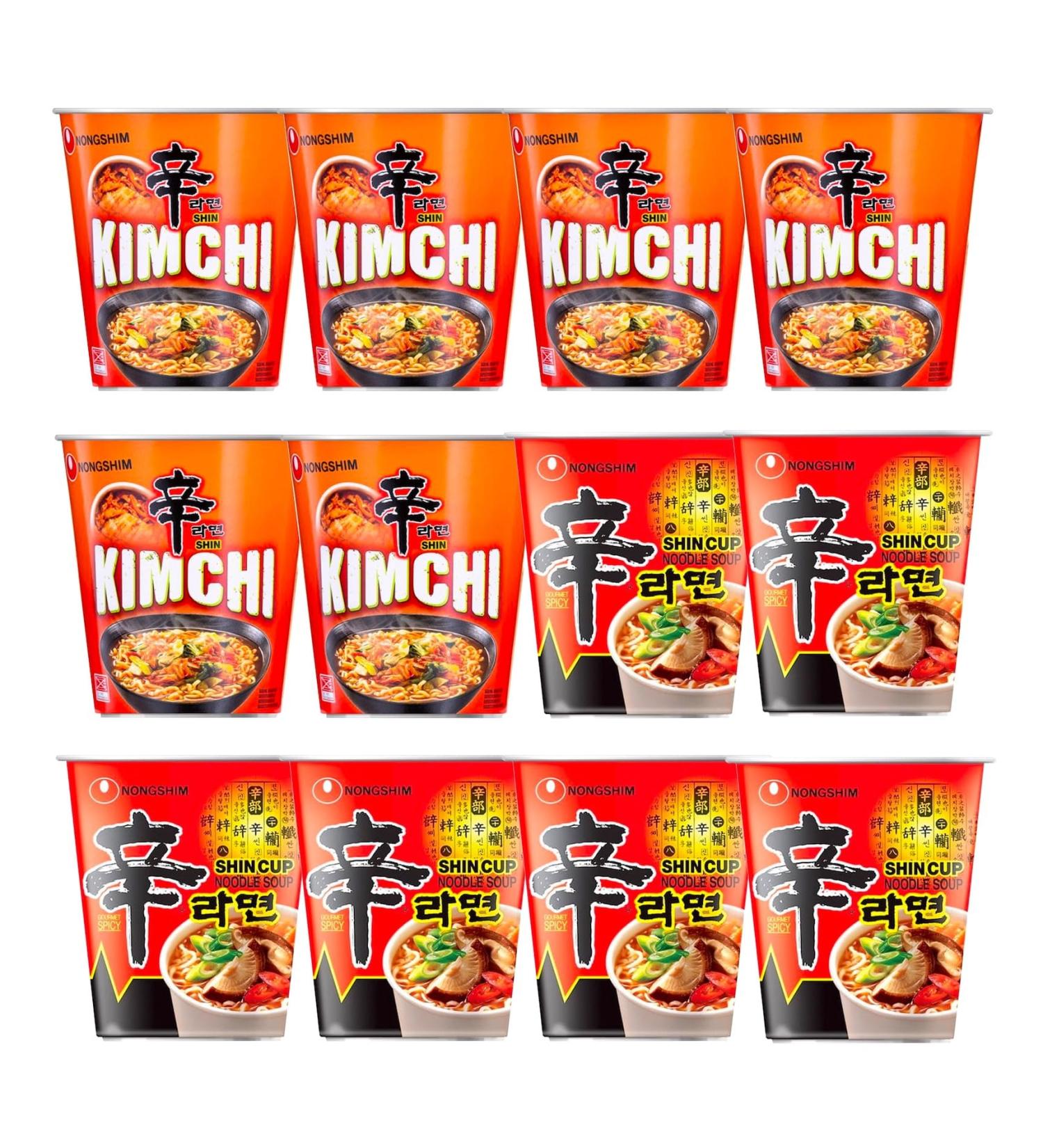 Nong Shim SHIN Original & Kimchi Ramyun Instant Cup Noodles Spicy Ramen (Pack of 12) - Buy Online on GoSupps.com