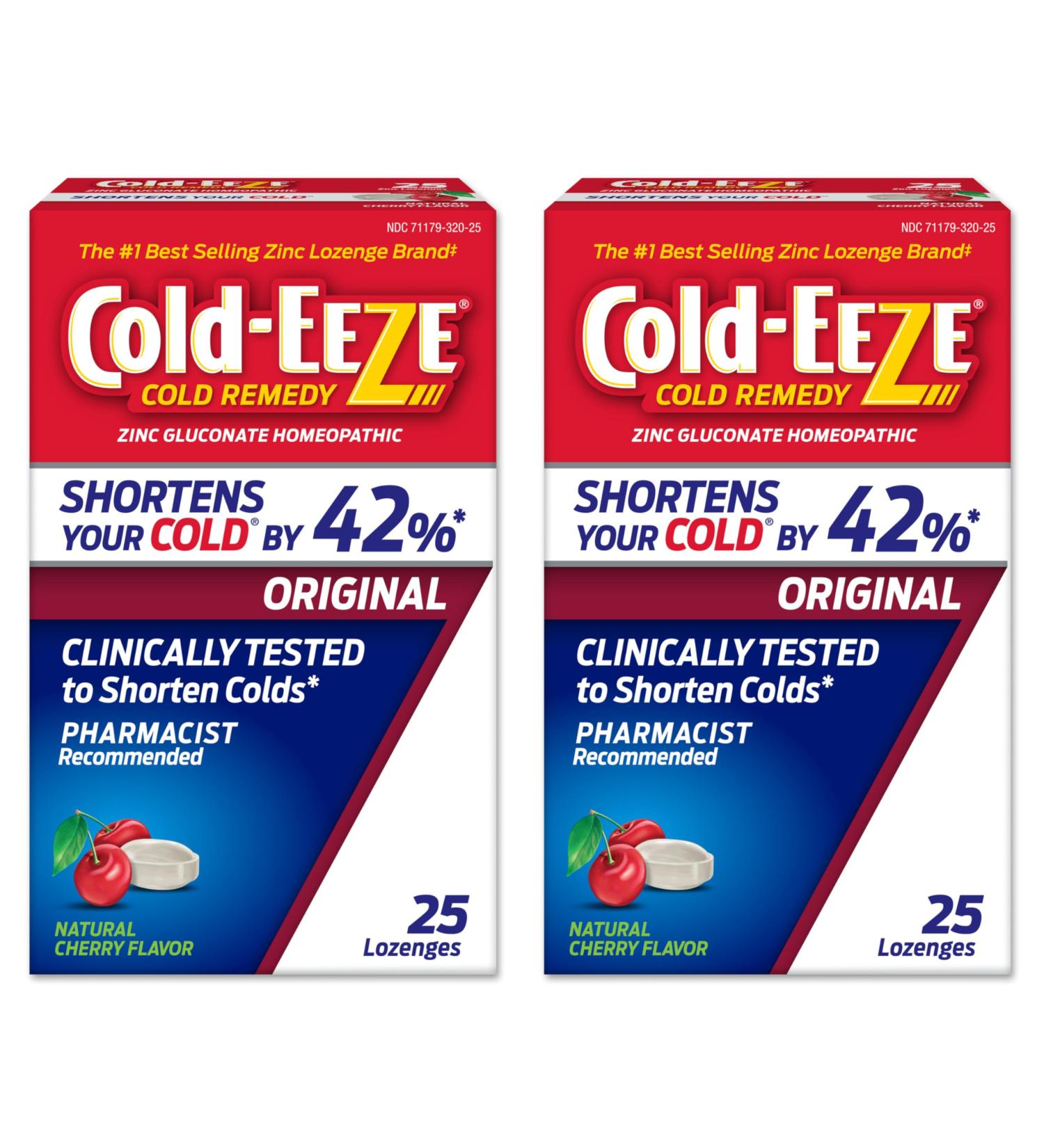 Cold-Eeze Natural Cherry Zinc Lozenges Homeopathic Cold Remedy Reduces Duration of The Common Cold Sore Throat Cough Congestion and Post Nasal Drip 25 Count Pack of 2 - Buy Online on GoSupps.com