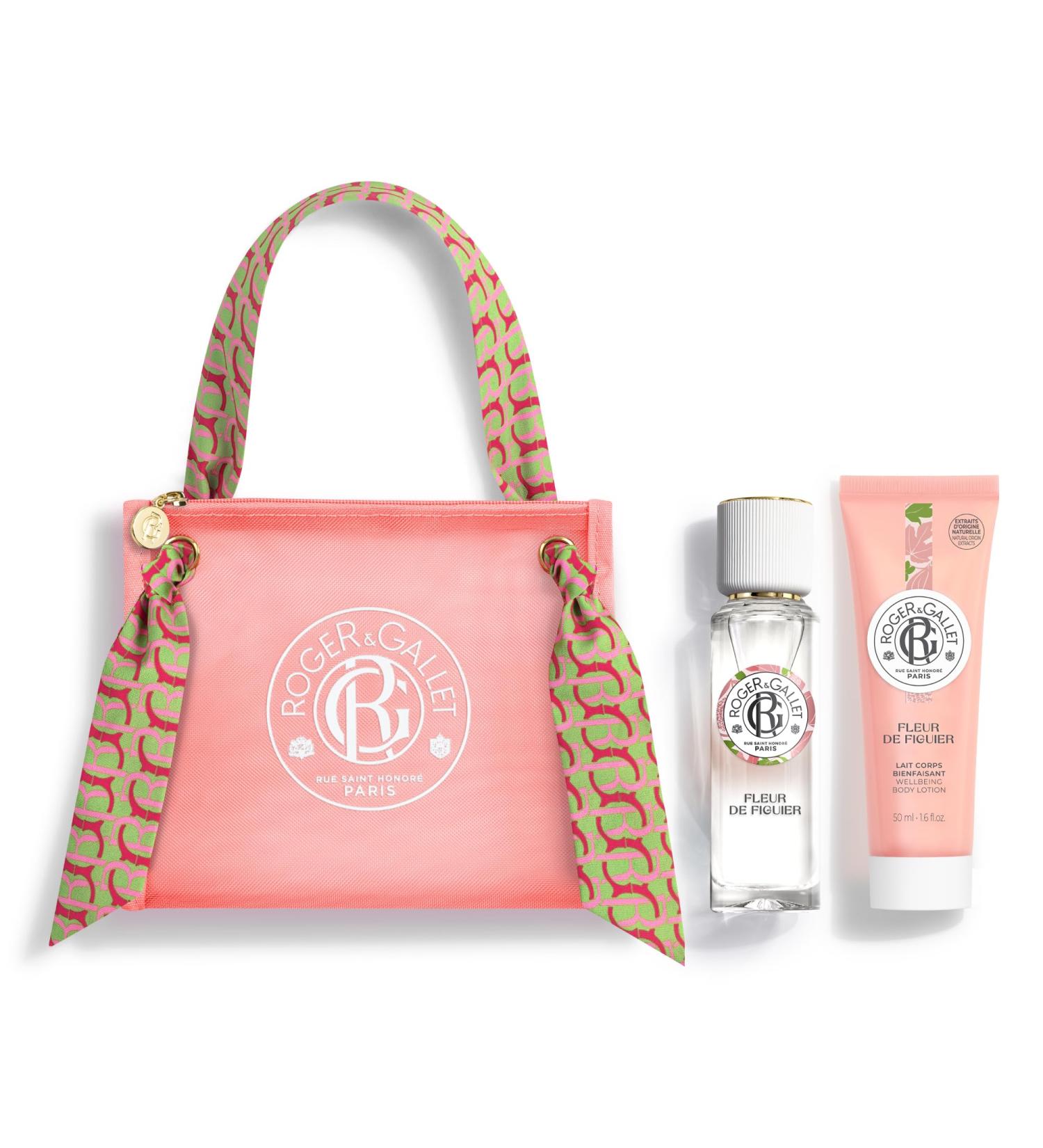 Roger & Gallet | Travel Pouch Travel Set | Includes 1 oz Fragrance Water 1.6 oz Body Lotion & Limited Edition Travel Pouch | All Natural Body Care (Fig Blossom | Fleur de Figuier) Travel Pouch - Fig Blossom