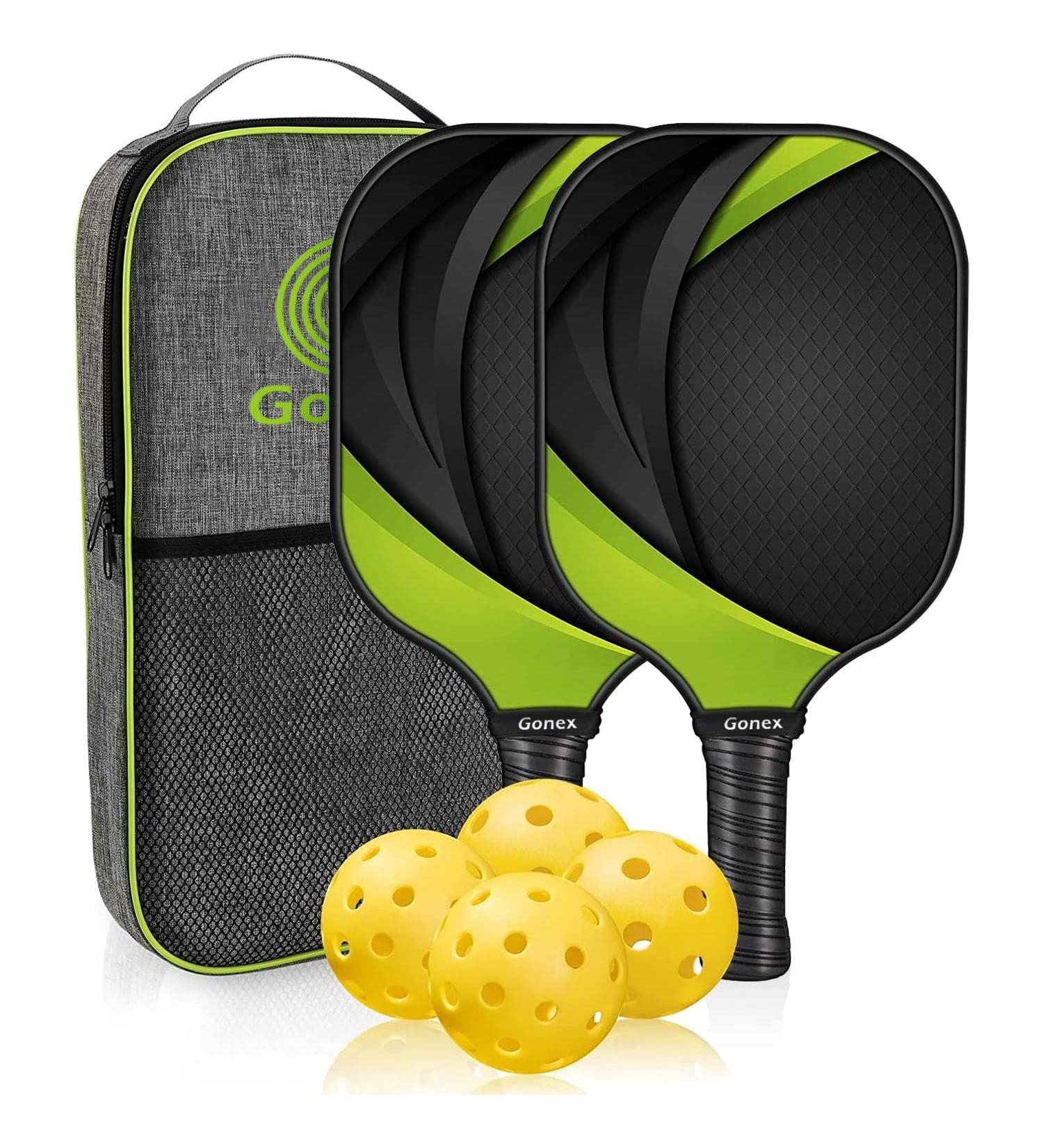 Gonex Pickleball Paddles Set - USAPA Approved Graphite Paddle with Comfort Grip, 2 Paddles, 4 Balls, Portable Carry Bag - Green - Buy Online on GoSupps.com