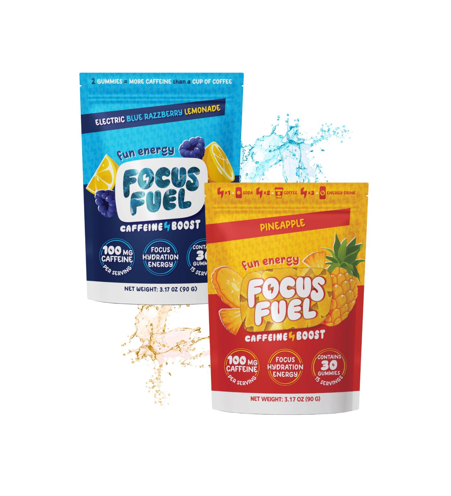 FocusFuel Energy Chews Variety Pack Pineapple & Blue Razzberry Lemonade (2-Pack 30 Servings Total) 100mg Natural Caffeine + Nootropics Bold Tropical Energy - Buy Online on GoSupps.com