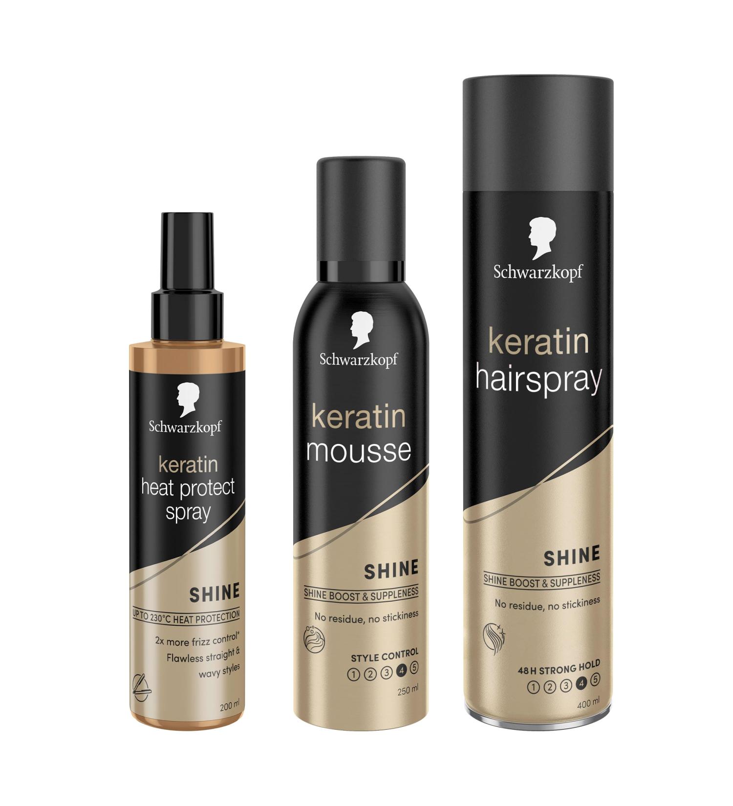 Schwarzkopf Styling Keratin Heat Protection Hair Spray Frizz Control 230 degree Heat Protect 200 ml 3 Piece Set Keratin Bundle - Buy Online on GoSupps.com