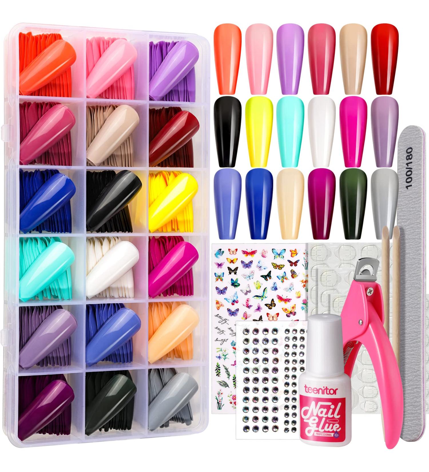 Teenitor Long Coffin Nails Full Cover | 18 Colors Long Press On Nails with Nail Glue | Acrylic Fake Nails for Women - Buy Online on GoSupps.com