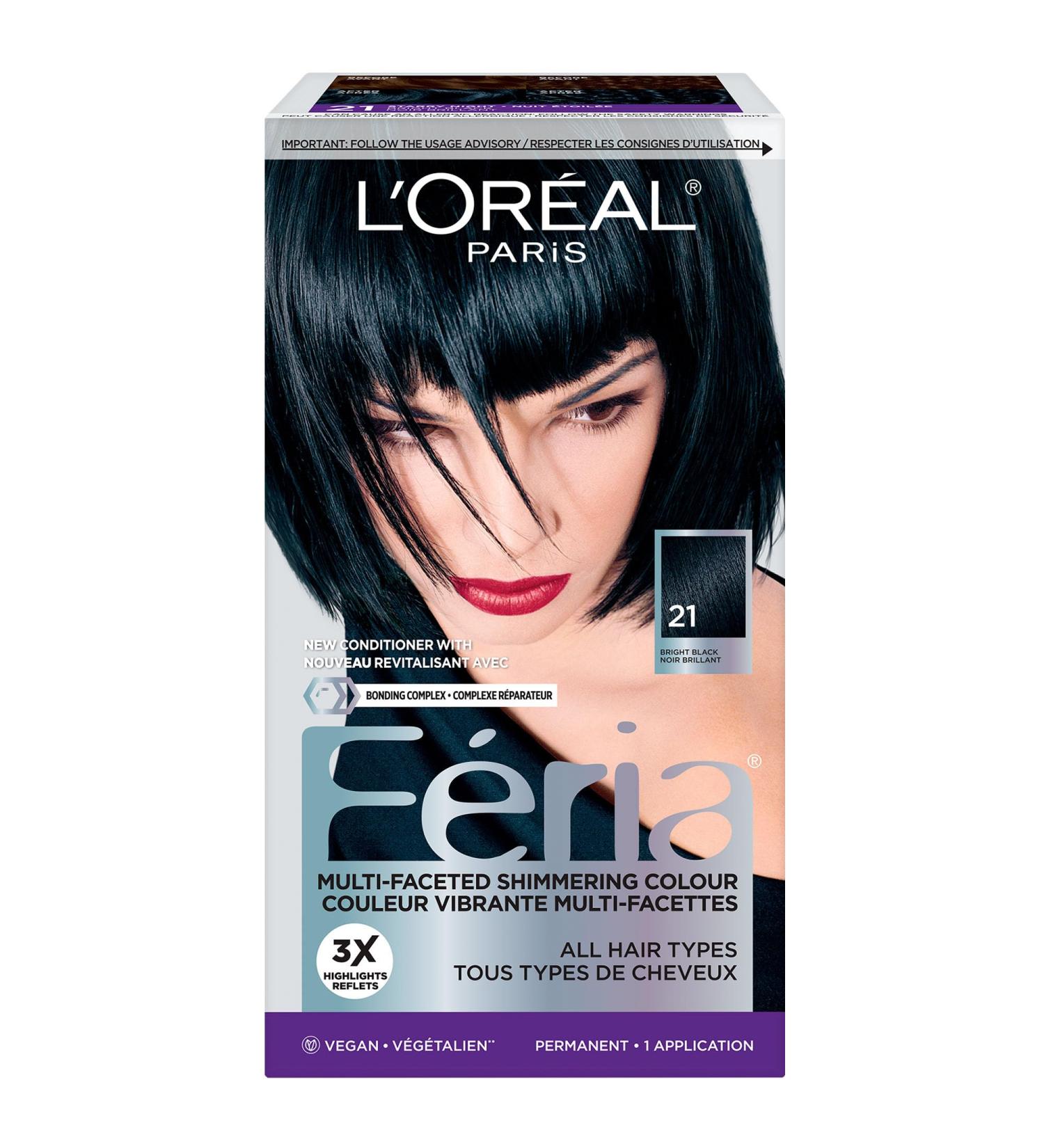 L Or al Paris Feria Multi-Faceted Shimmering Permanent Hair Dye 21 Bright Black Permanent Hair Color for Long Lasting Hair Dye with Bonding Complex Conditioner Pack of 1 (Packaging May Vary) Bright Black BLACK - Buy Online on GoSupps.com
