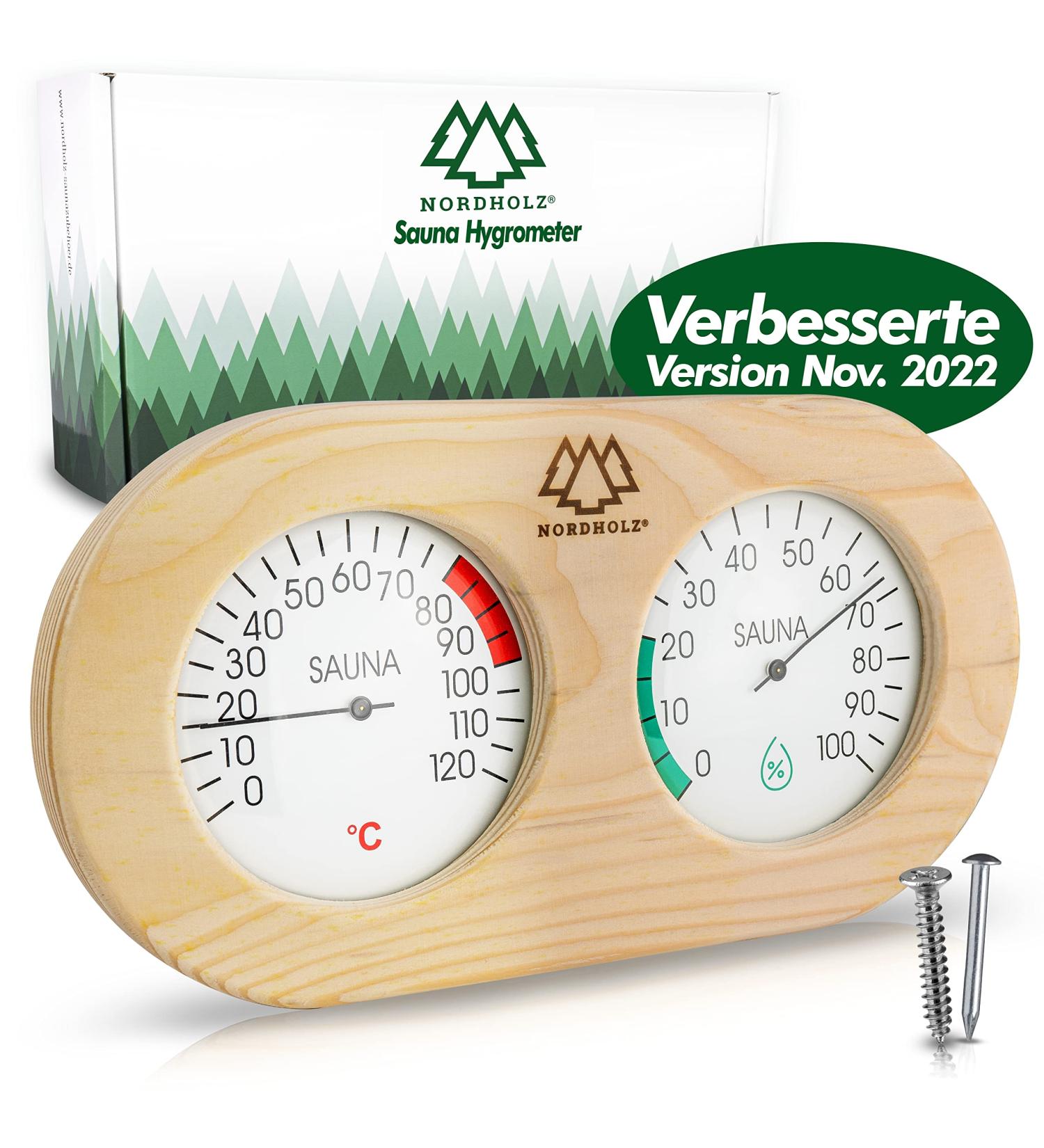 Nordholz 2in1 Sauna Thermometer Hygrometer - Accurate Temperature & Humidity Control for a Relaxing Atmosphere - Premium Wooden Sauna Accessory - Buy Online on GoSupps.com