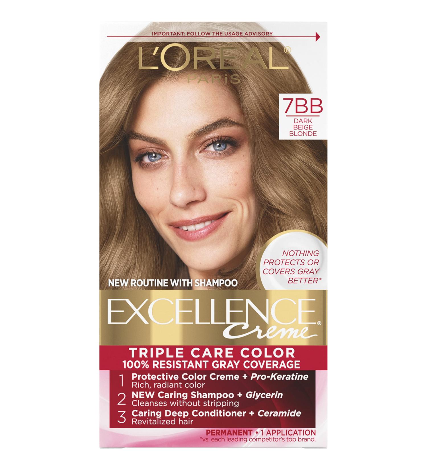L'Oreal Paris Excellence Creme 7BB Dark Beige Blonde Hair Color - Gray Coverage, All Hair Types - 1 Count - Buy Online on GoSupps.com