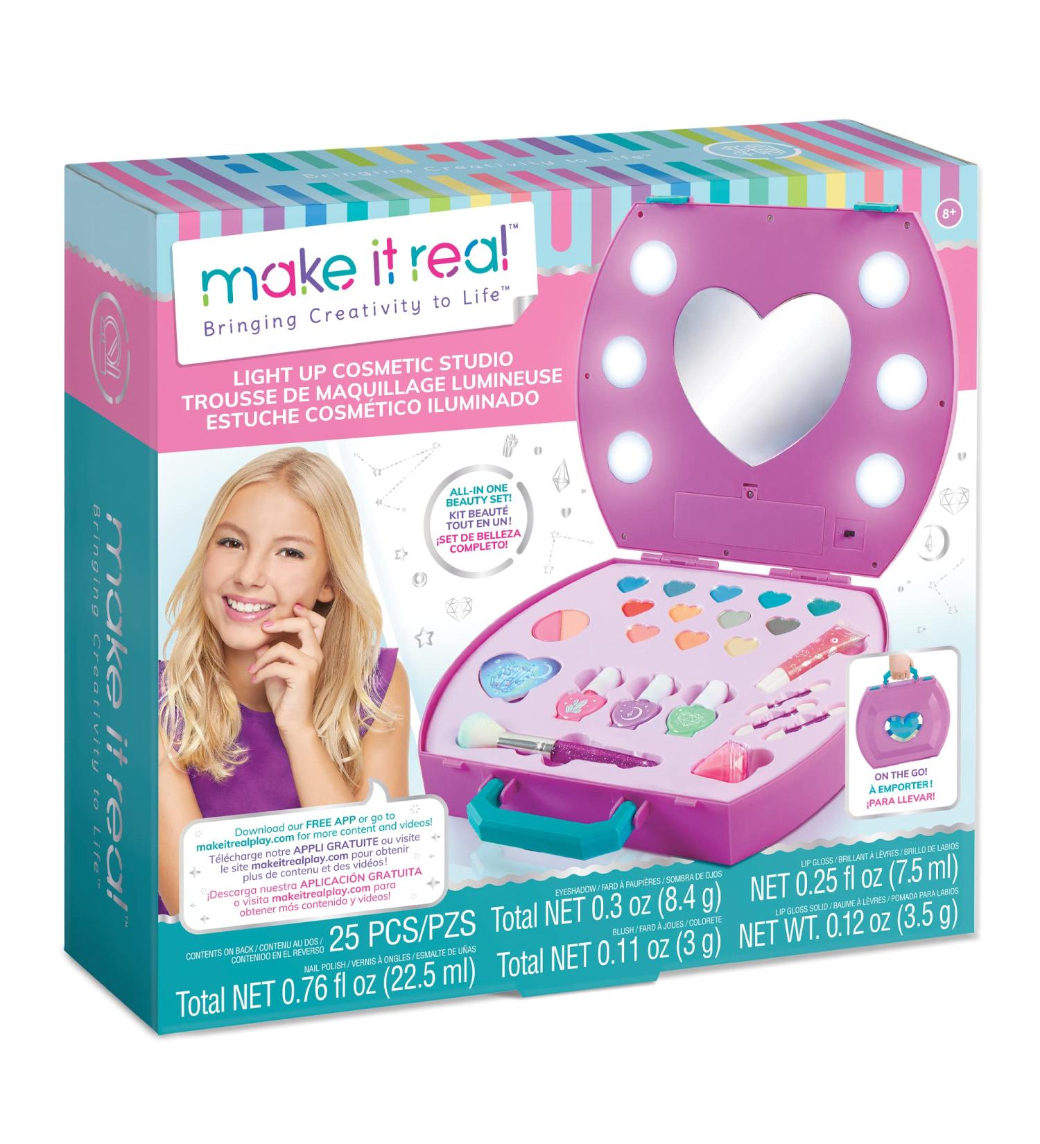 Light-Up Cosmetic Kit for Girls - Includes Eyeshadow, Nail Polish, Blush, Lip Gloss, and Makeup Brushes - Buy Online on GoSupps.com