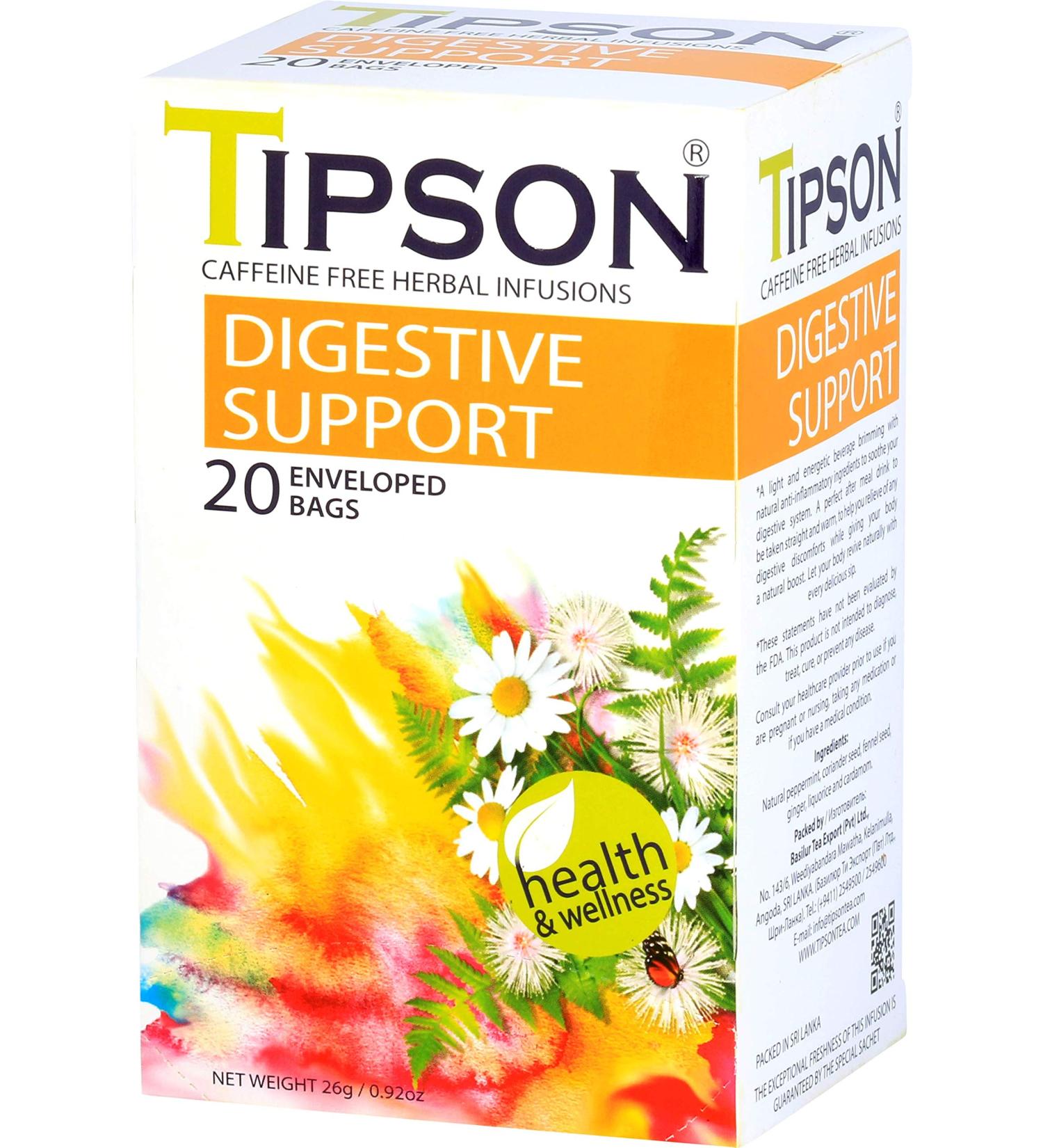 Tipson Digestive Support Tea x (4) - 20 Foil Envelope Bags - Basilur
